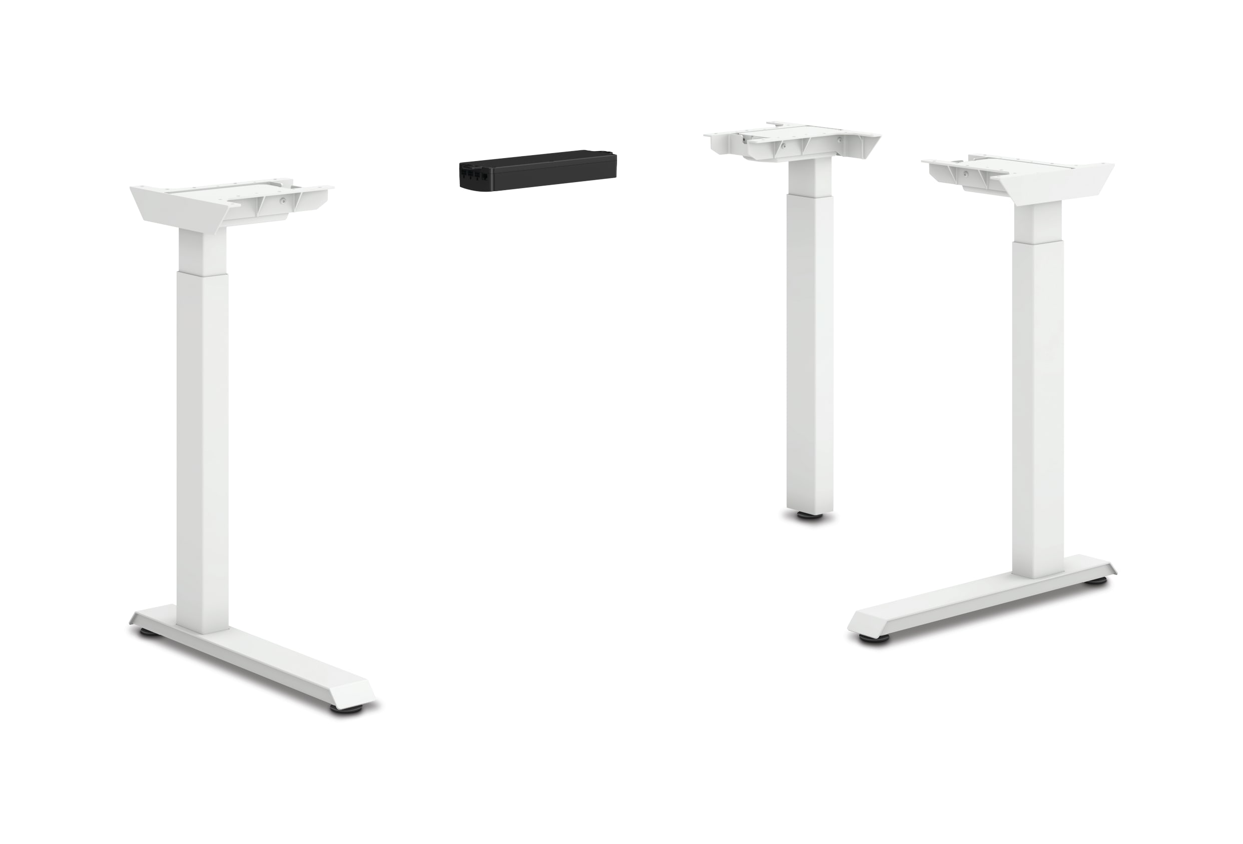HON Coordinate height-adjustable 3-leg/2-stage, C-Foot table base in Designer White finish.