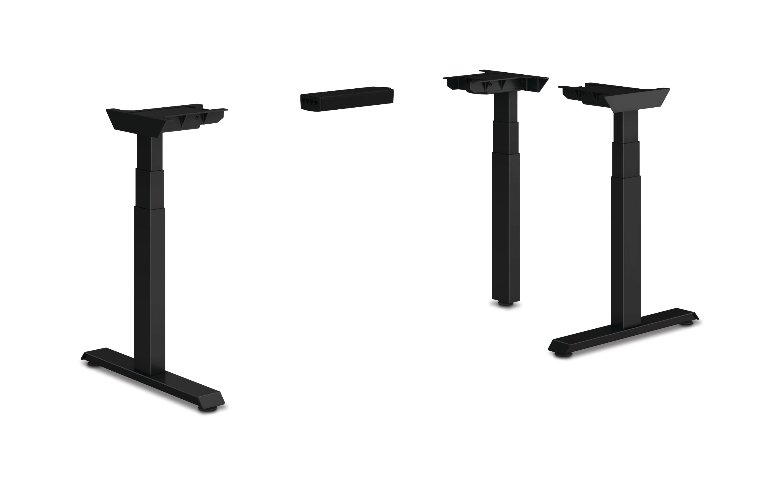 HON Coordinate height-adjustable 3-leg/3-stage, T-Foot table base in black finish.