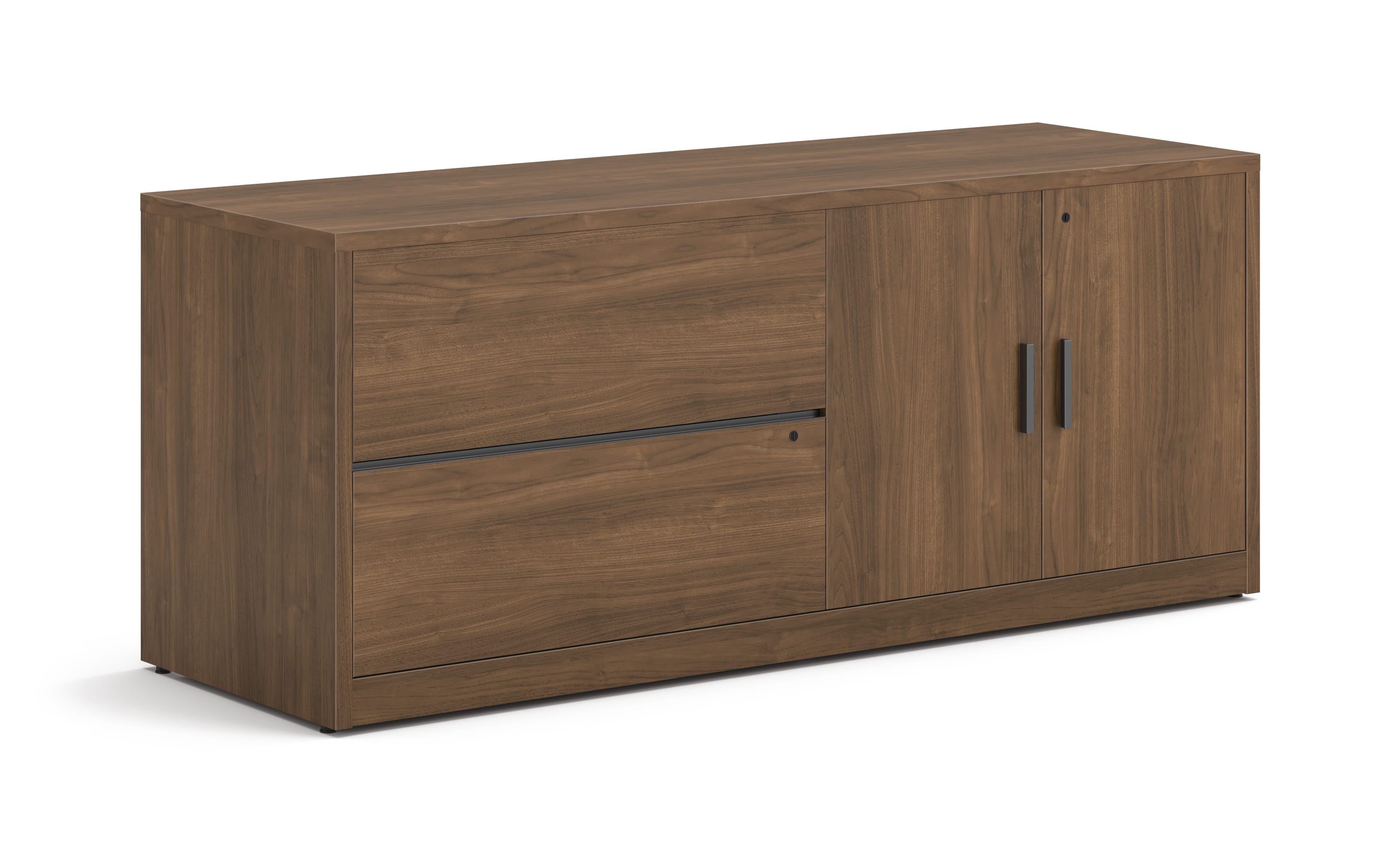 Credenza with lateral file, left and storage cabinet, right