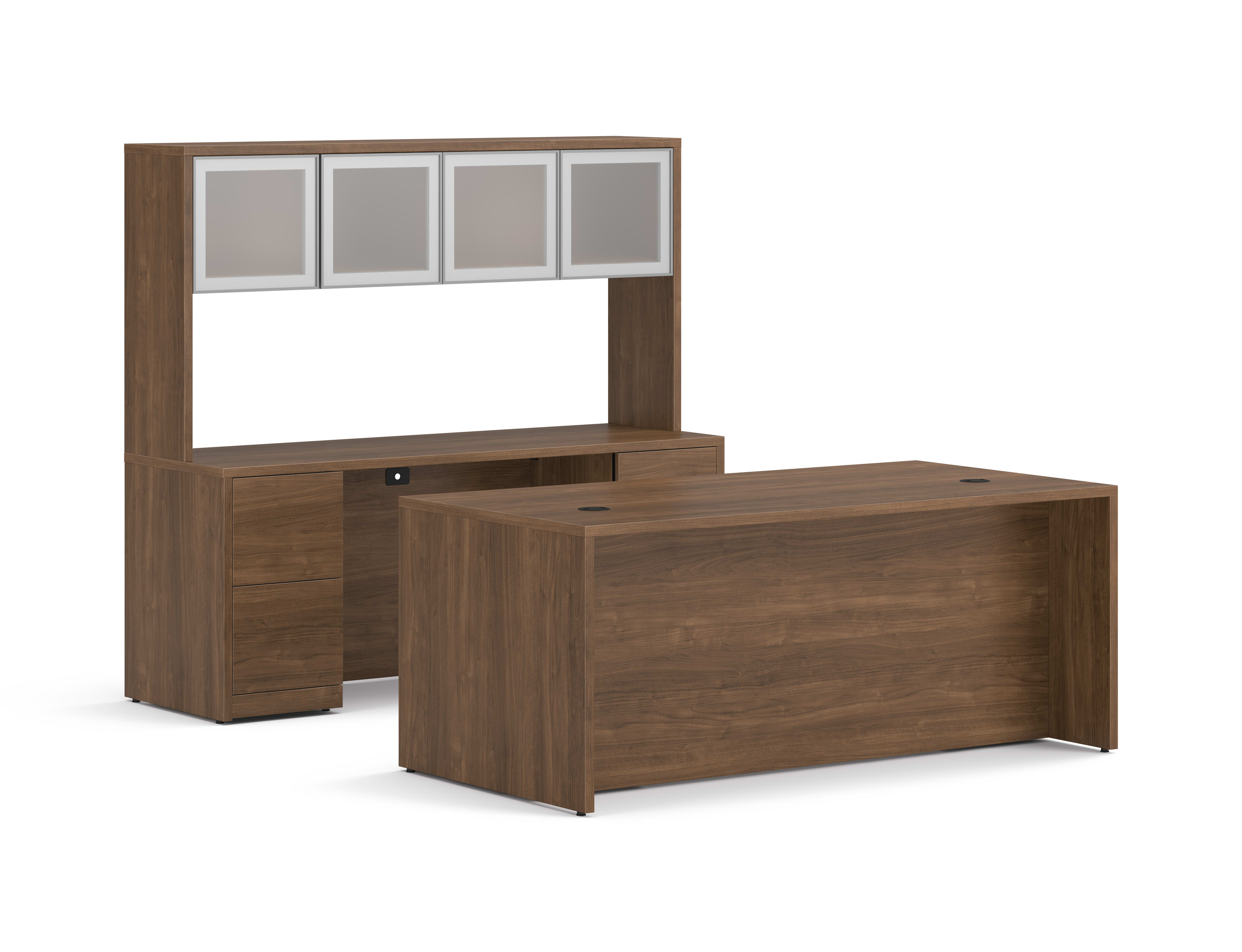10500 Series Desk/Credenza/Stack-on-storage with frosted doors in  Pinnacle Laminate.