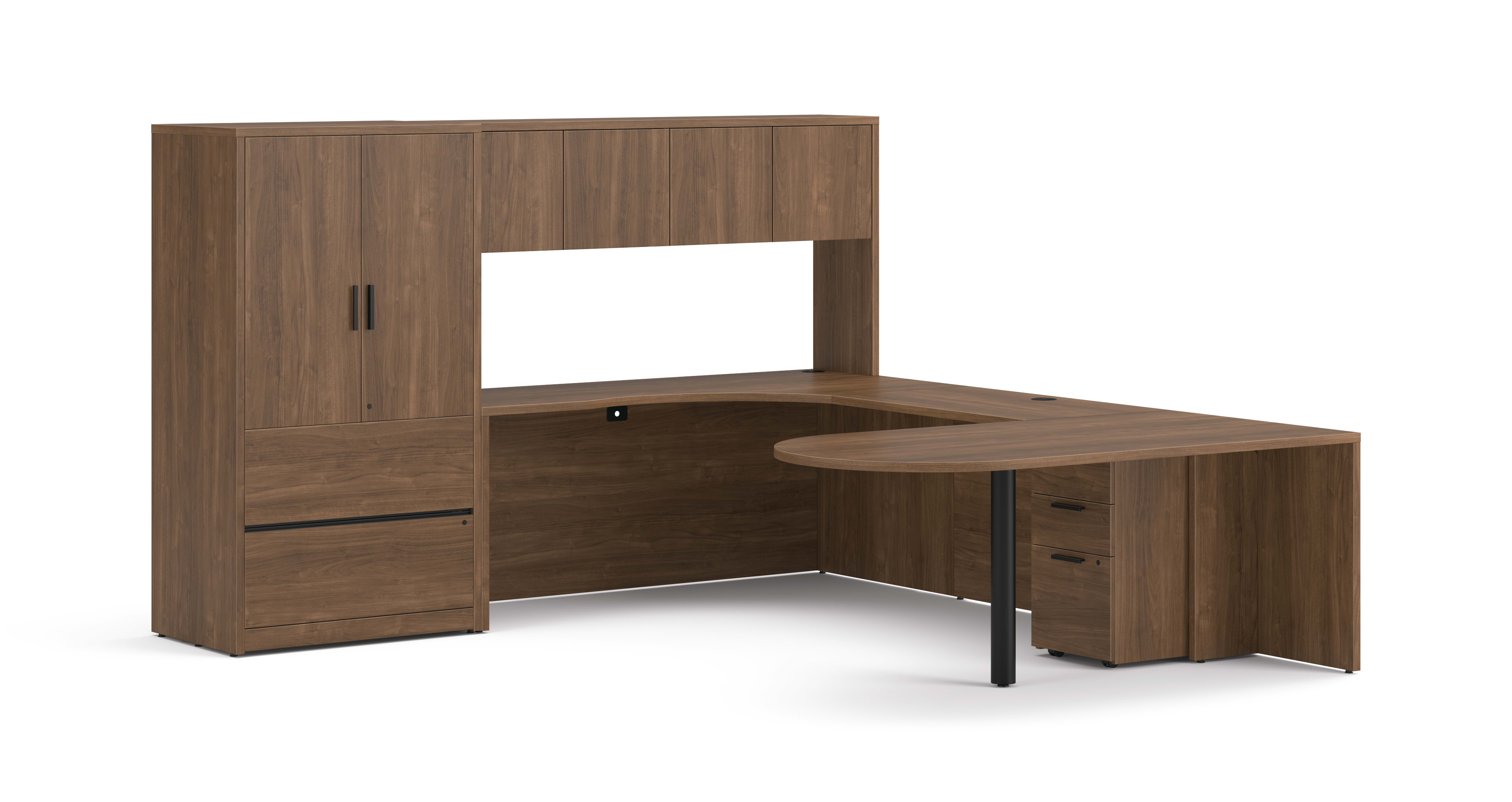 10500 Series Peninsula U Desk in  Pinnacle Laminate with Black Post Leg.