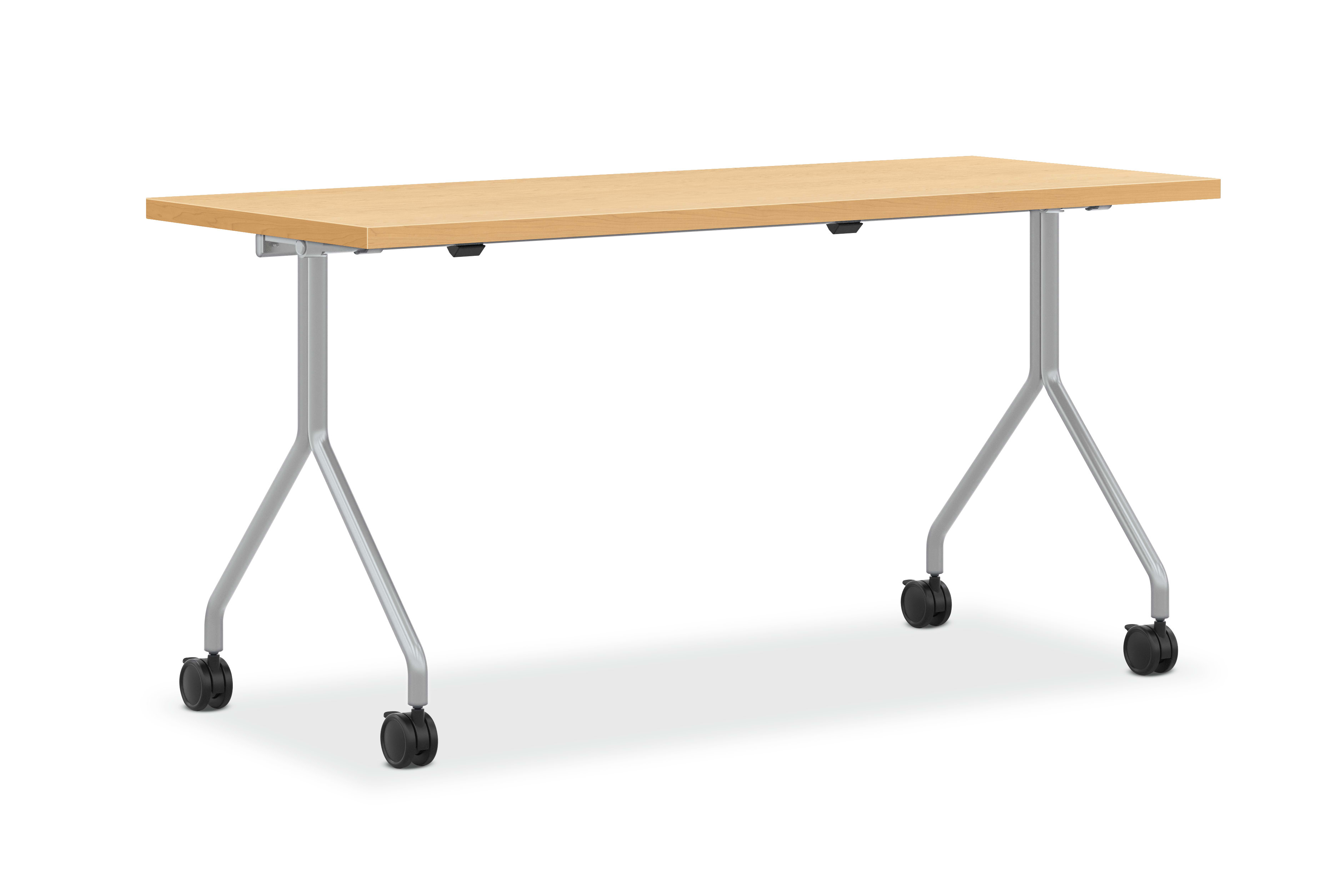 Outline image of a Between nesting table shown with a Natural Maple top and a Silver base