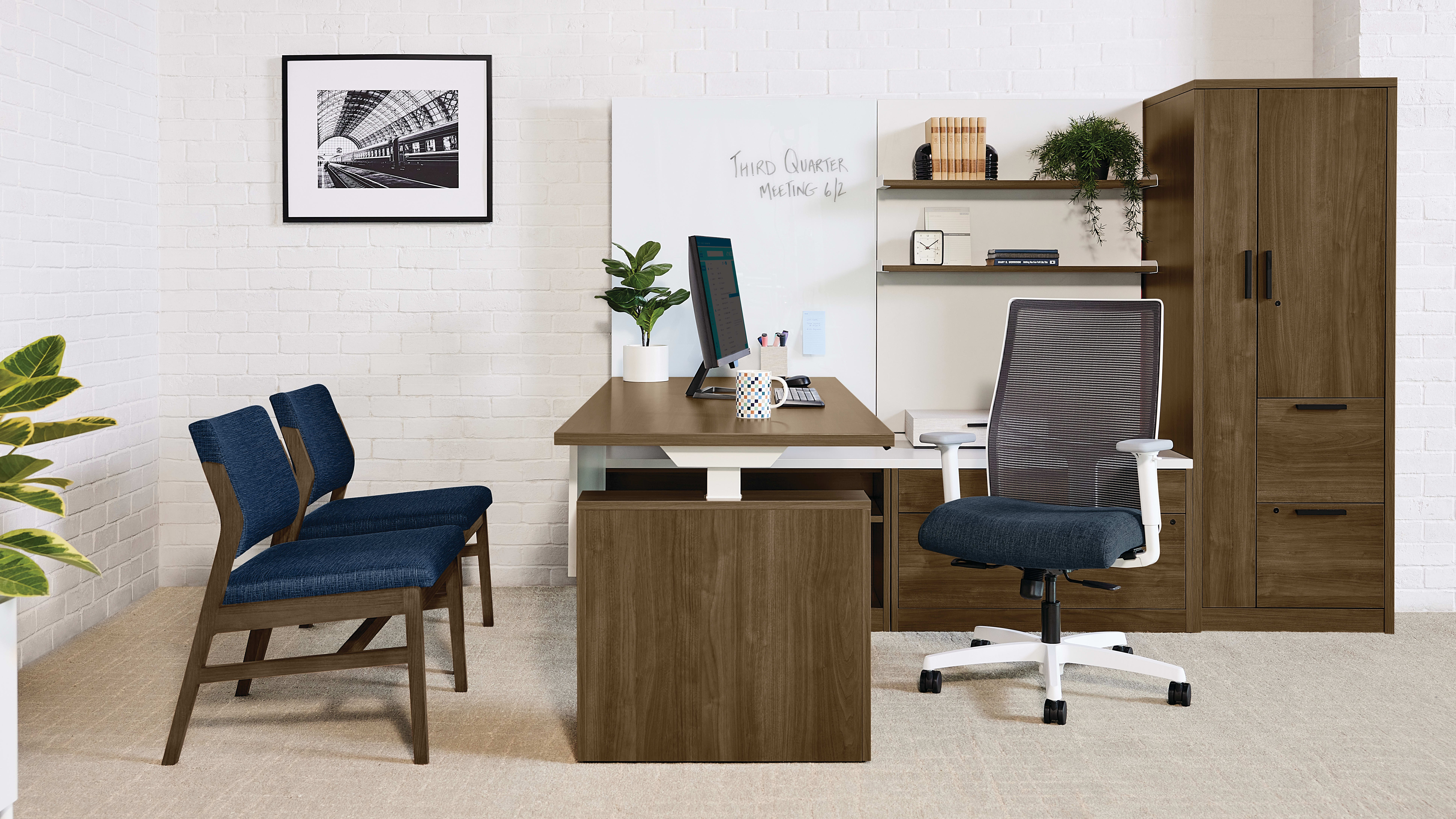 Confer chairs with 10500 desks. Workwall and Ignition task chair