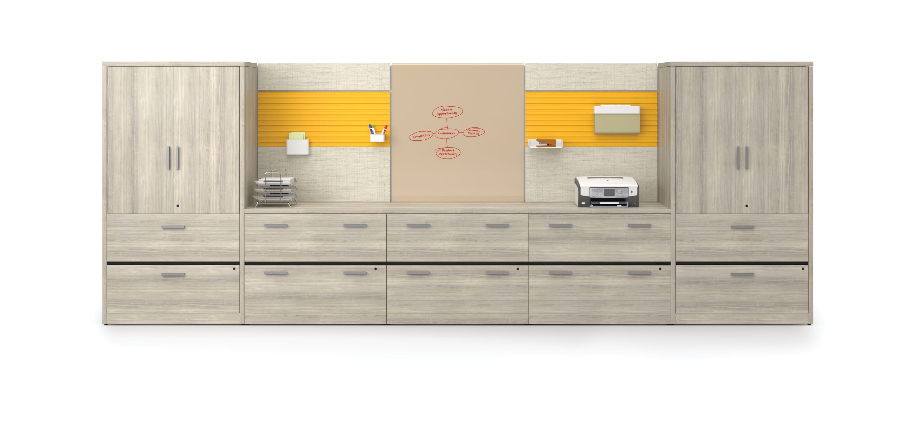 Yellow/tan 10500 Series storage wall with Workwall tiles