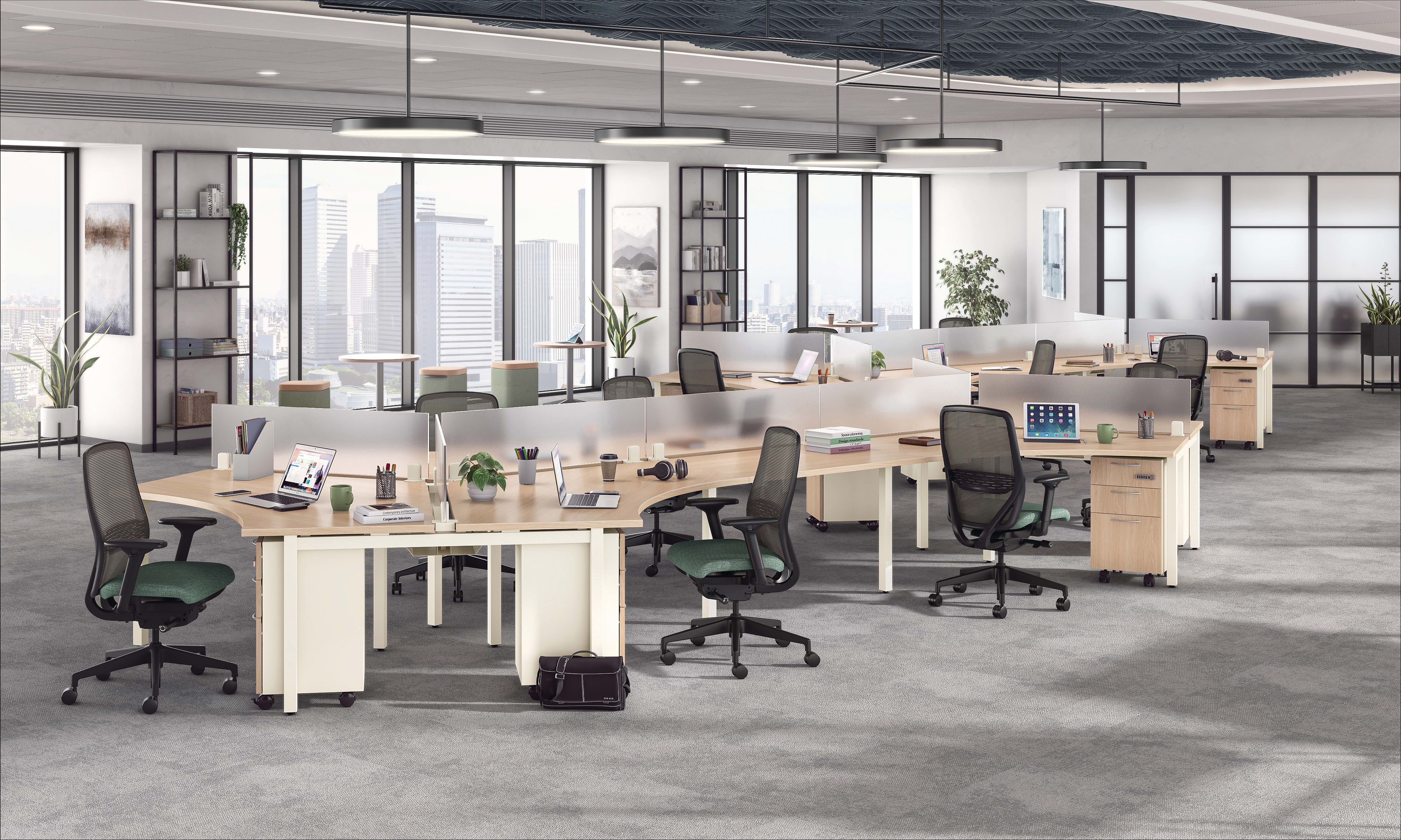 Universal Screens shown with Empower Workstations and Nucleus seating.