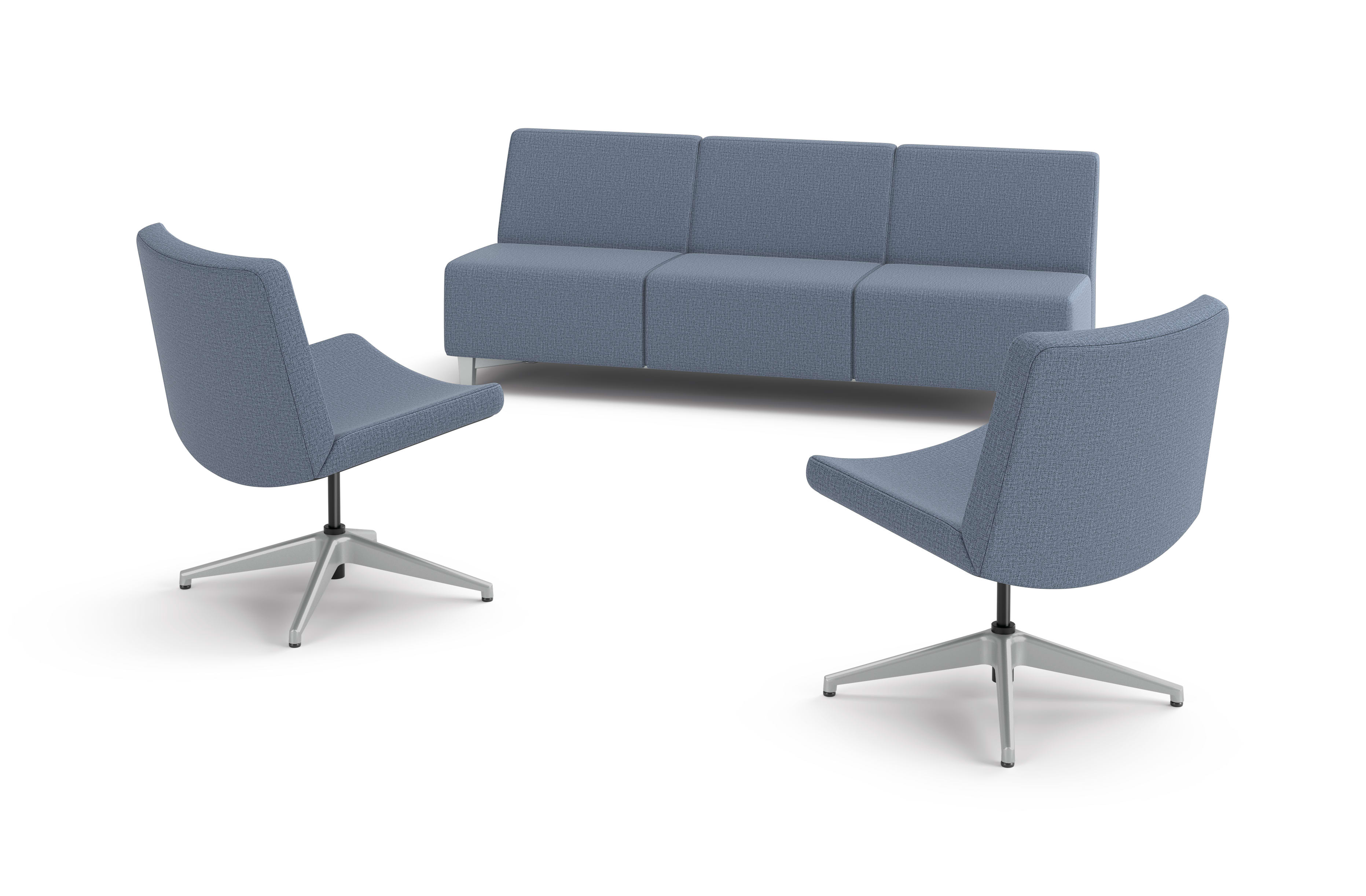 2 Flock wide lounge chairs across from modular chairs on a 3-seat sofa frame.