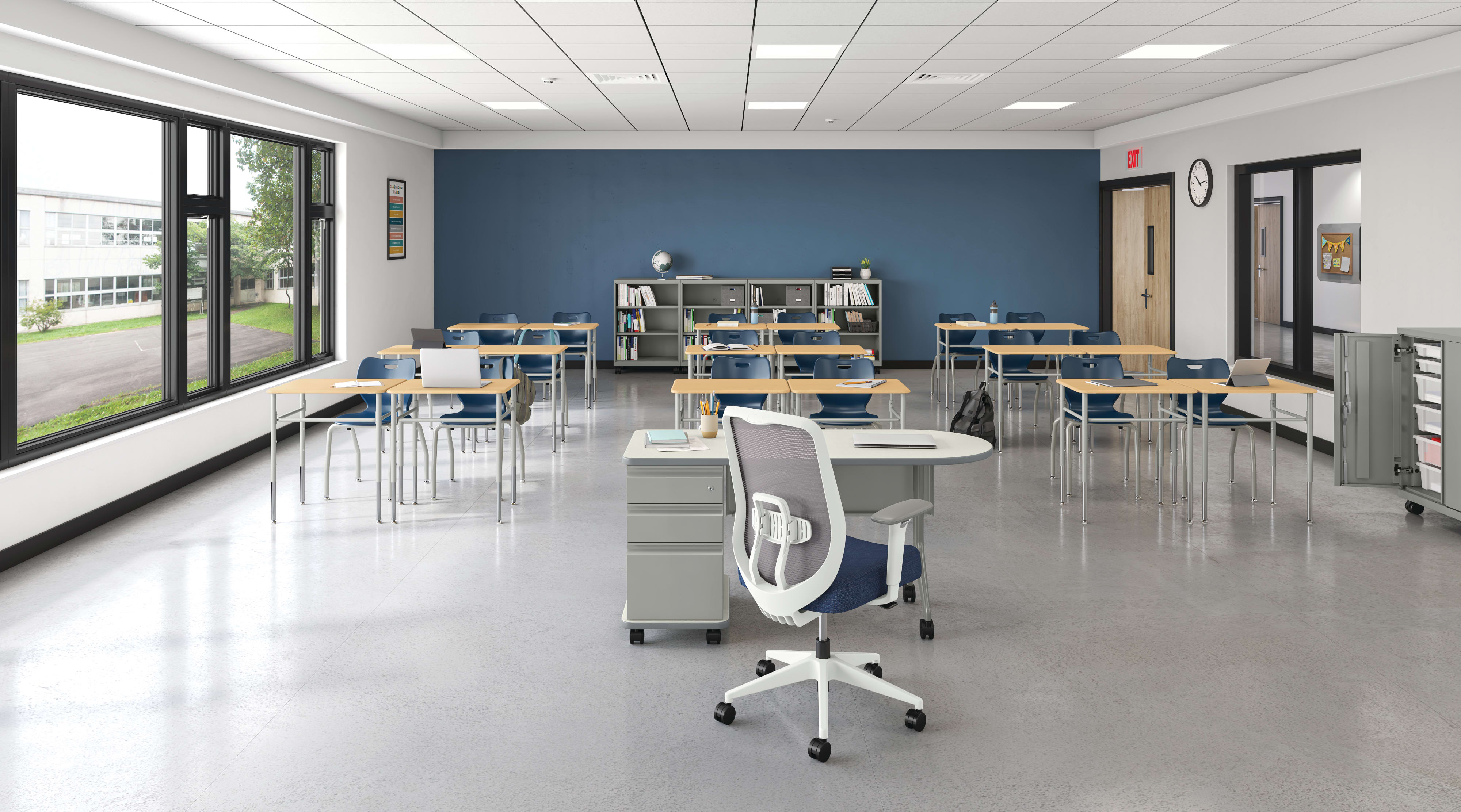 A learning environment featuring SmartLink student desks and SmartLink seating.
