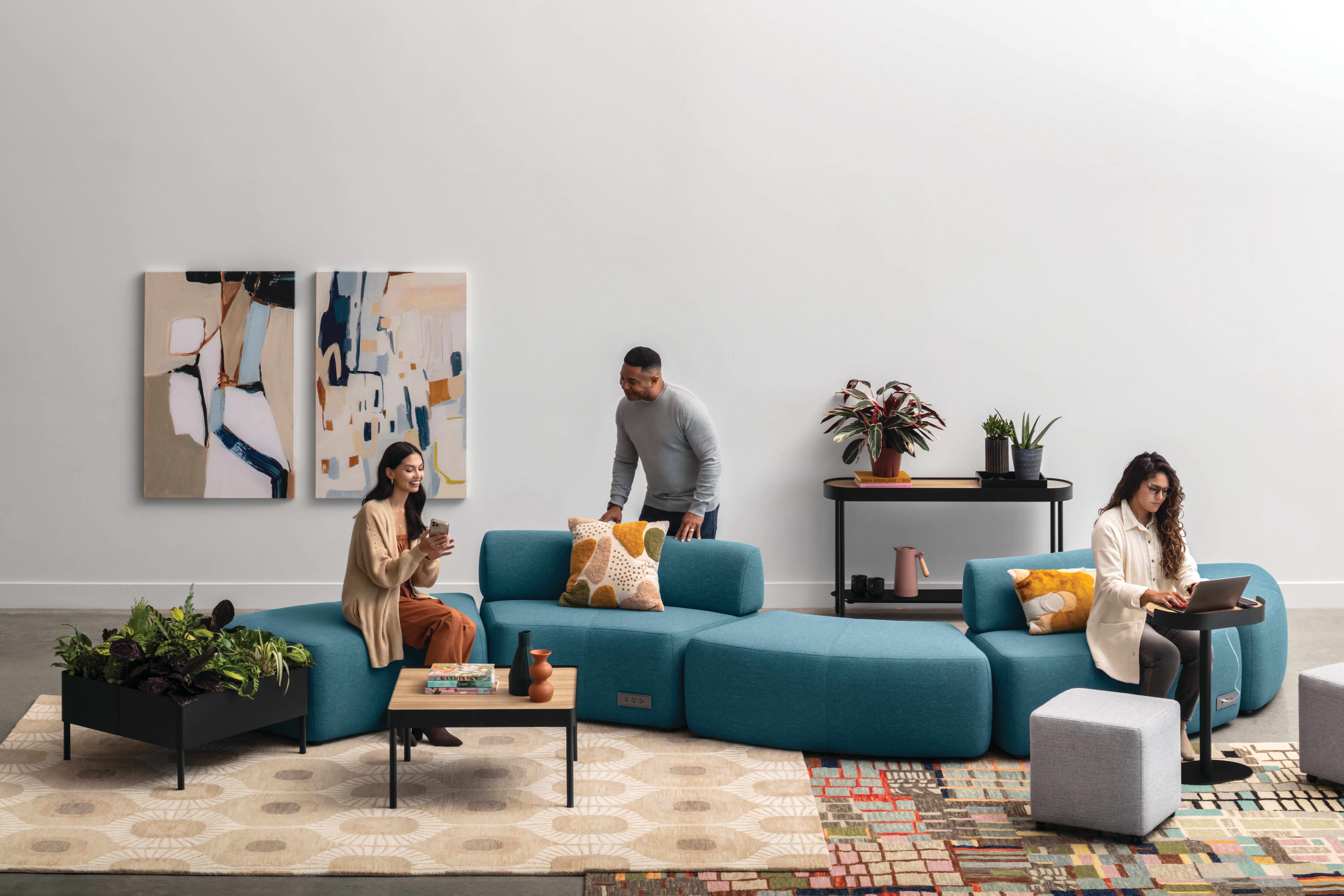 SoCo with Sculpt tables and planter and Flock seating