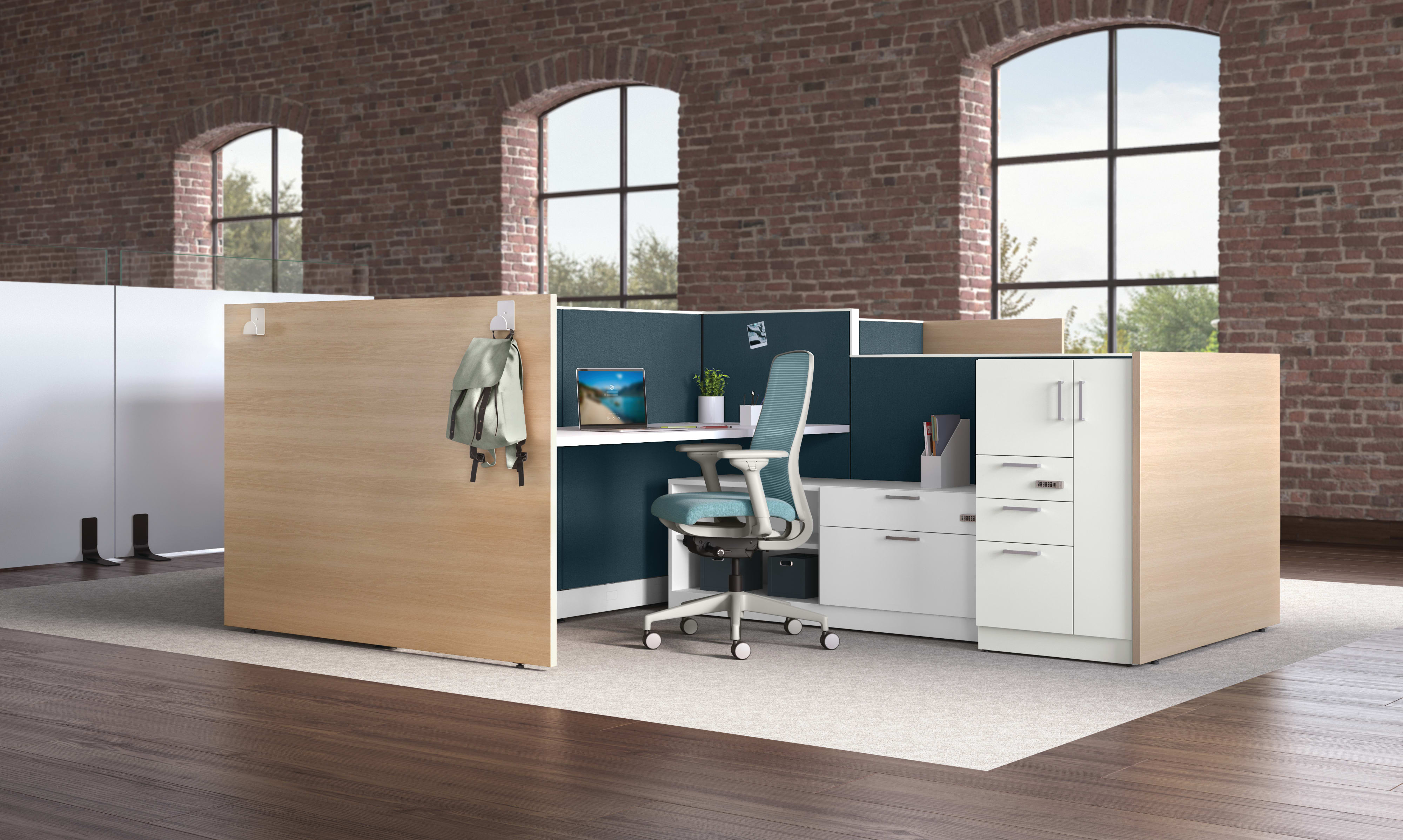 Accelerate workstation with Gallery Panels, and Contain storage with digital locks.