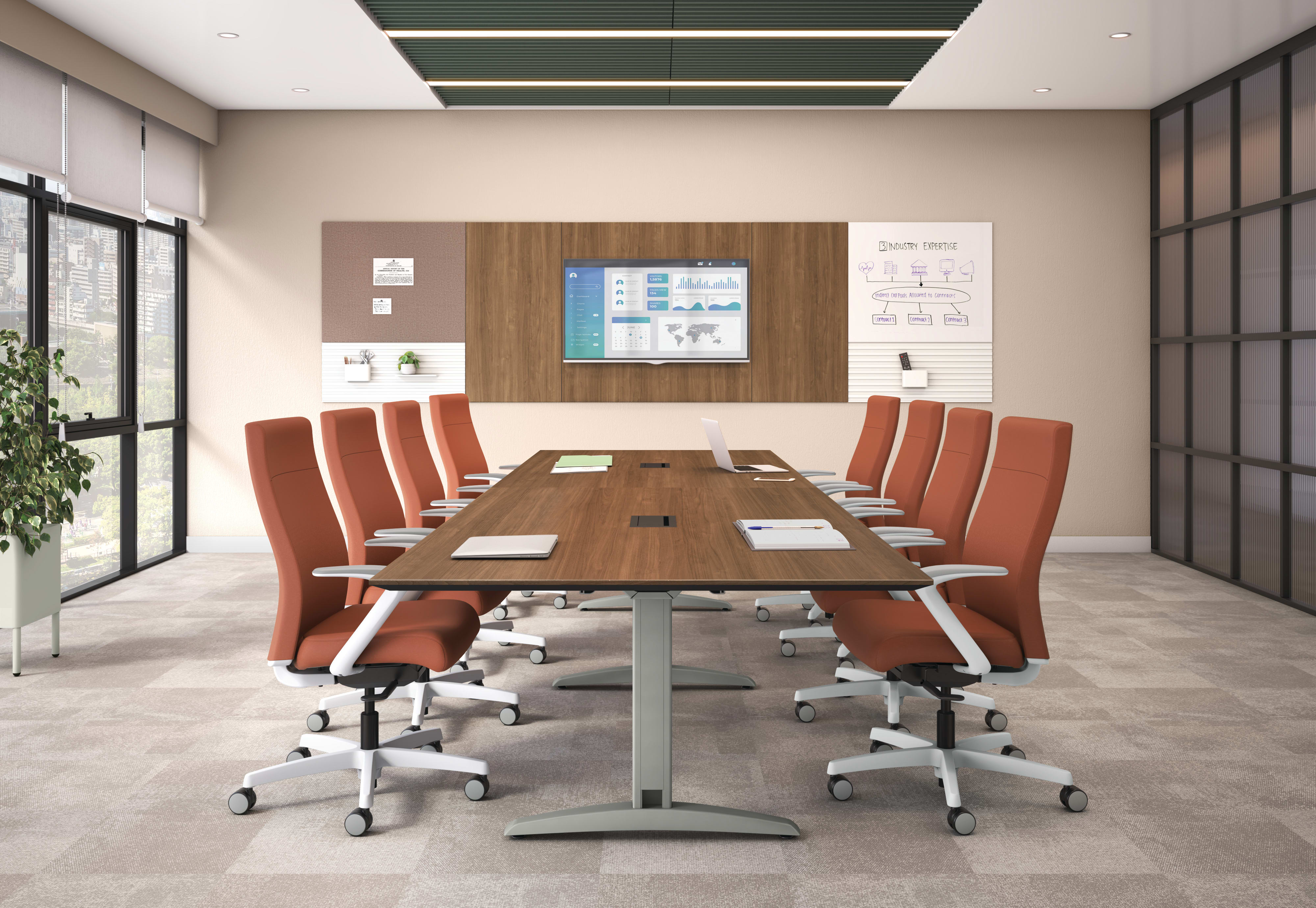 A conference room setting featuring Ignition seating and a Preside table.