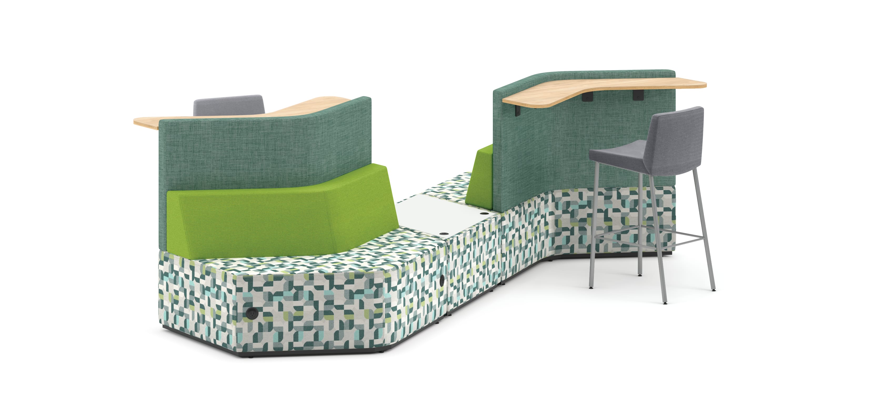 Zig-zag Tangram Bistro Back vignette with Flock Stools.