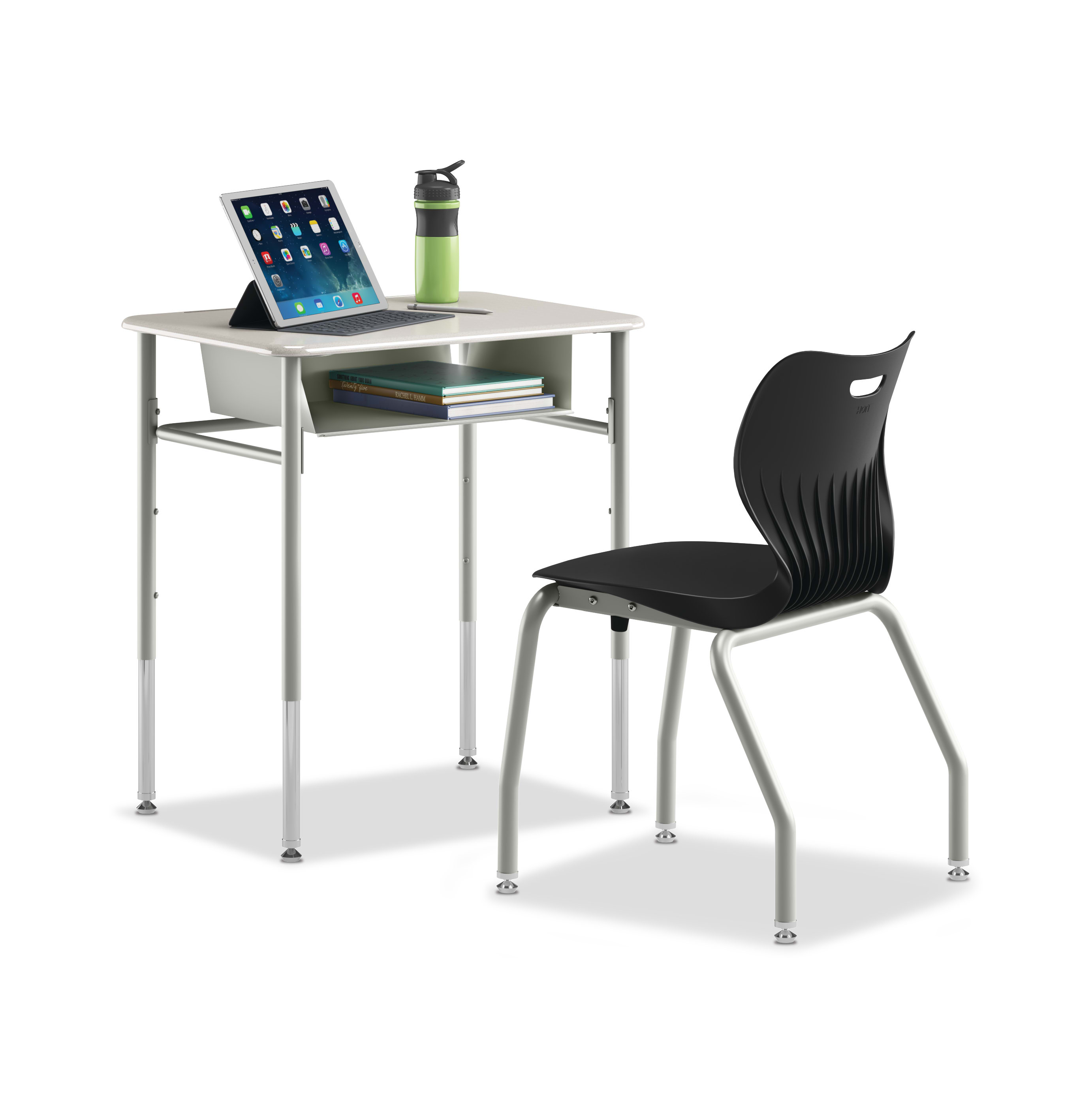 SmartLink Student Desk with SmartLink Book Box attached paired with a SmartLink chair