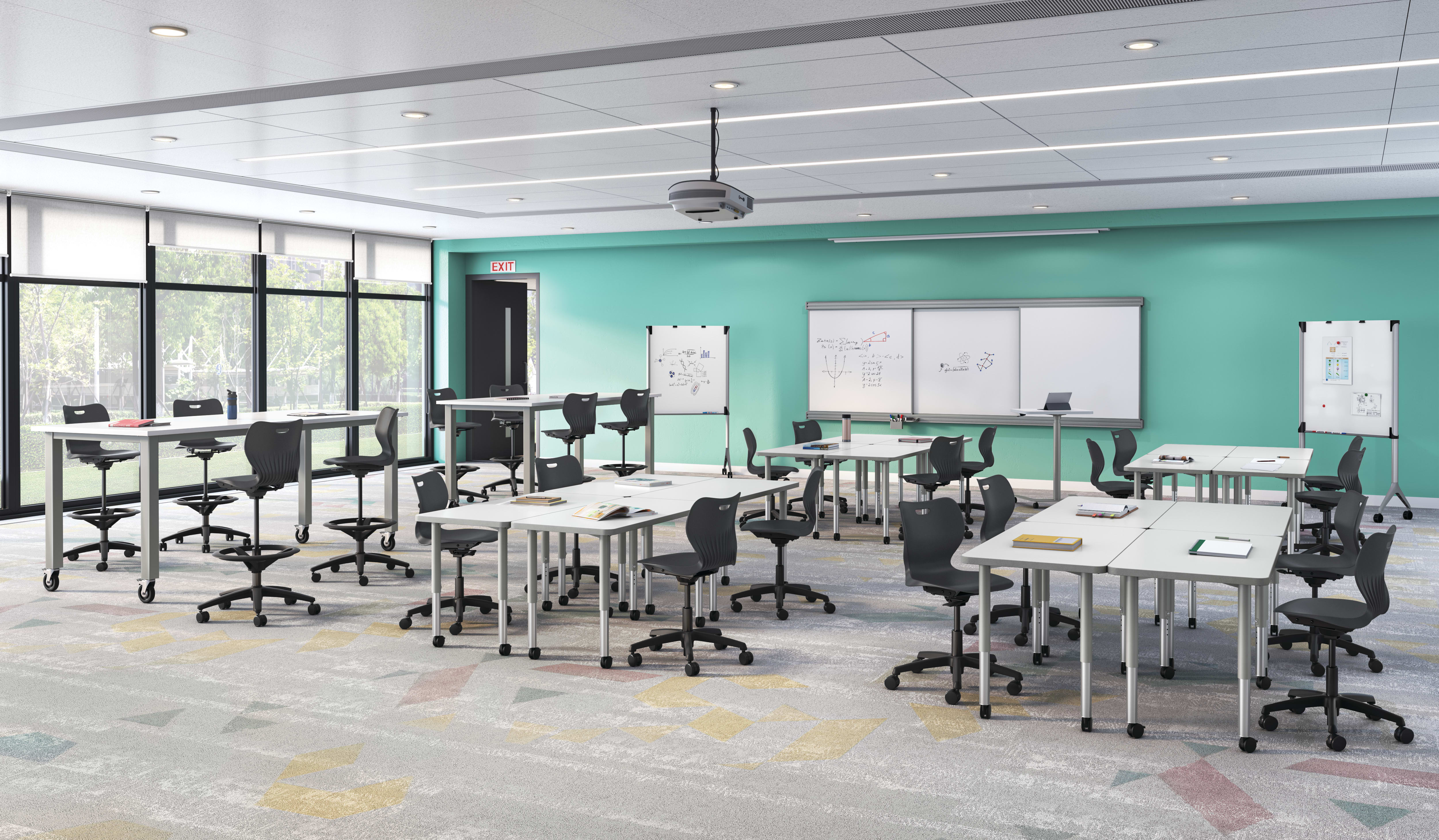 A classroom setting featuring SmartLink classroom seating and Build student desks.