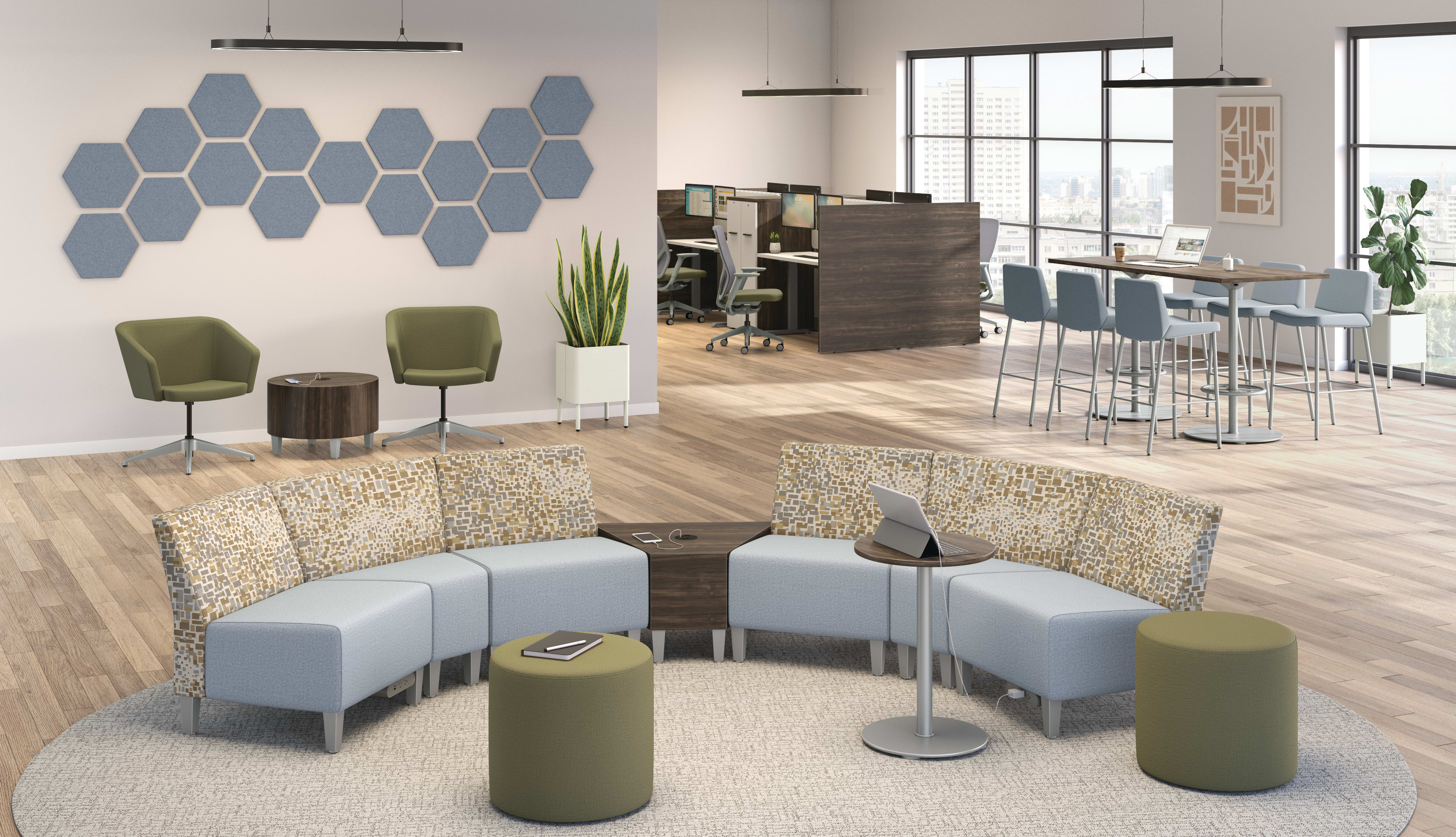 Collaborative area featuring Flock modular seating in a curved layout.