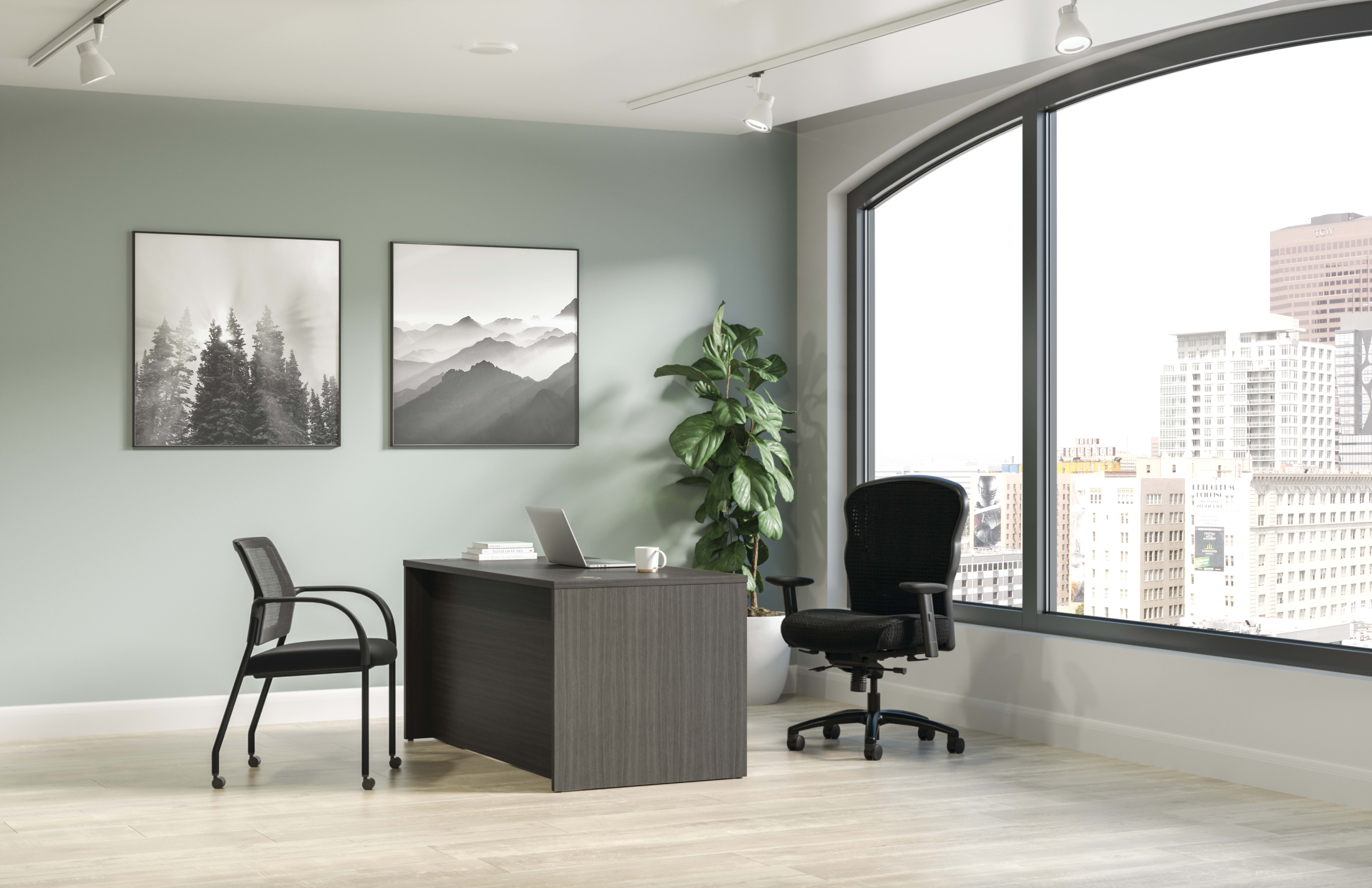 Mod desk in Sterling Ash with Wave big & tall chair and Ignition seating
