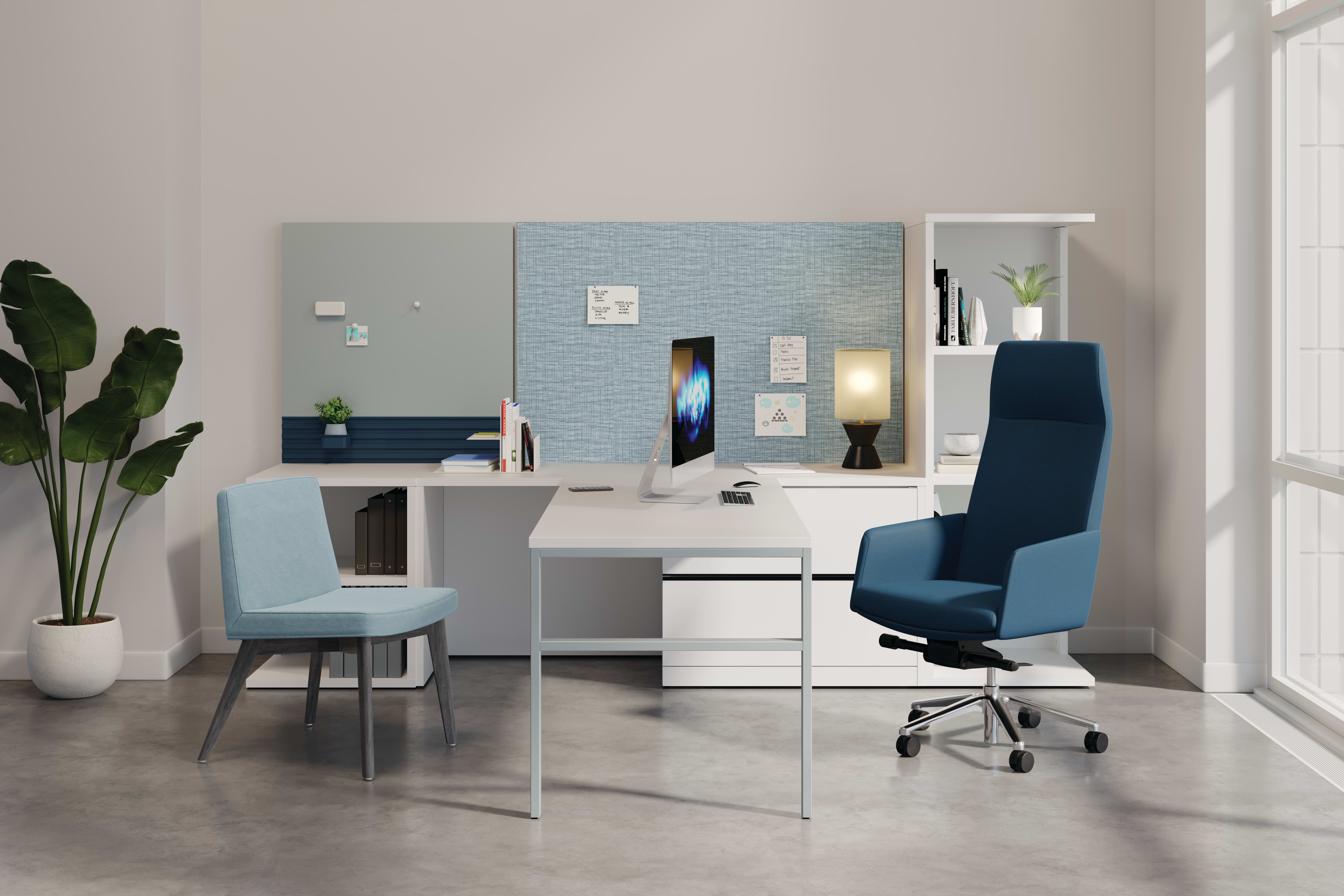Flock and Mav Seating with 10500 Series Desking and Workwall.