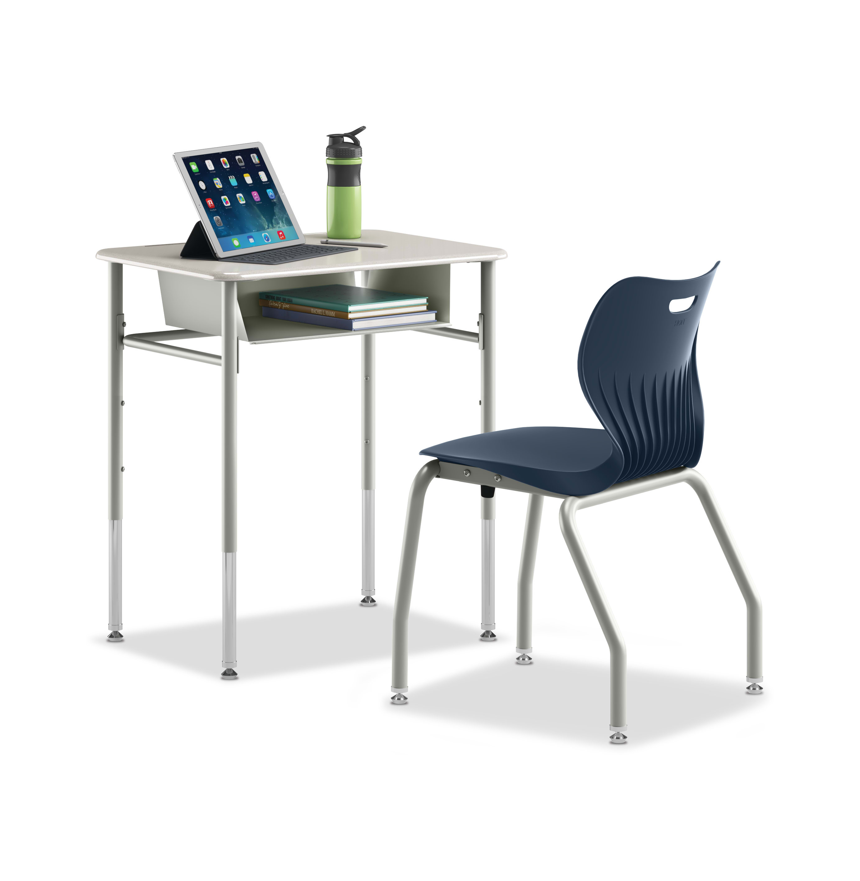 SmartLink Student Desk with SmartLink Book Box attached paired with a SmartLink chair