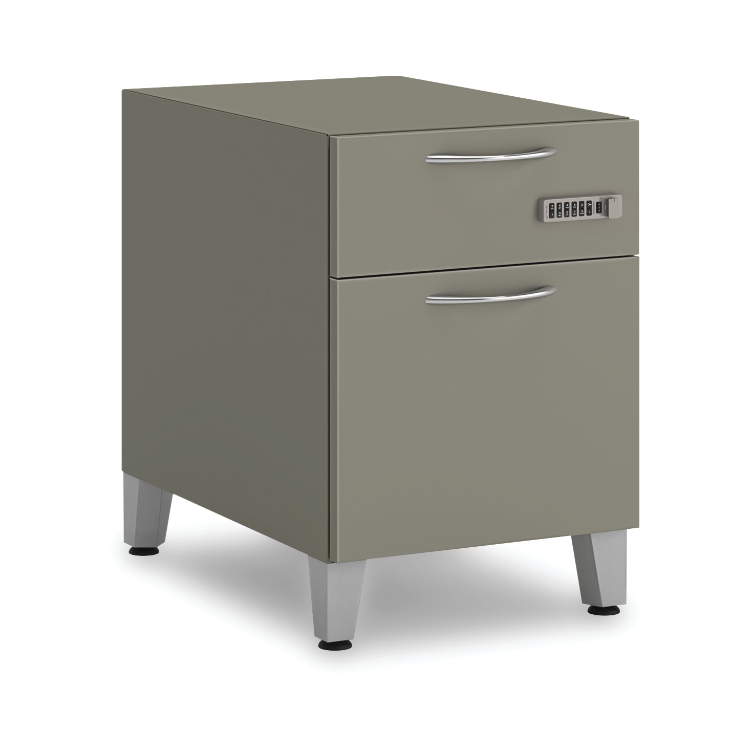 Contain pedestal with woodgrain laminate drawer fronts on a white background