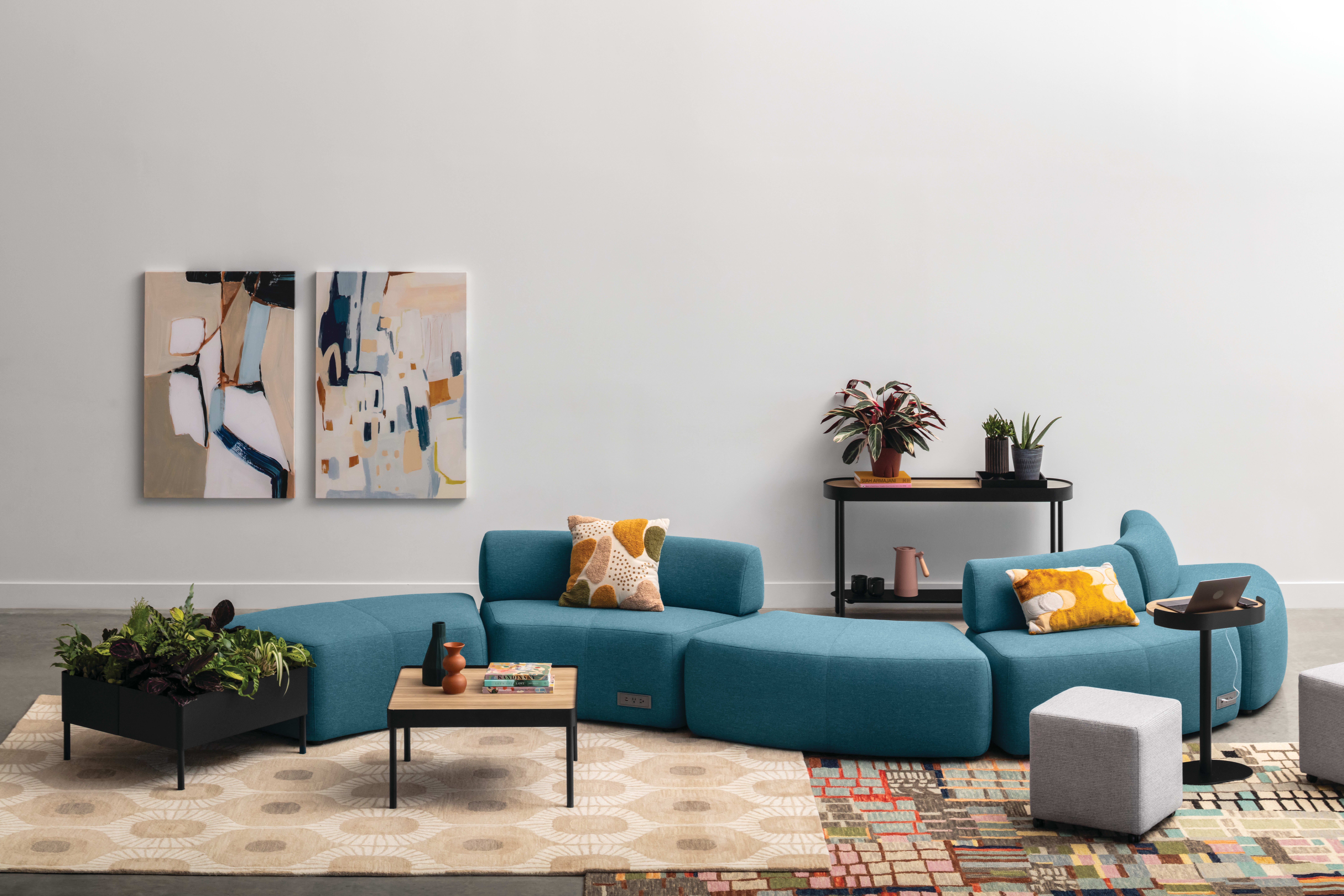 SoCo with Sculpt tables and planter and Flock seating