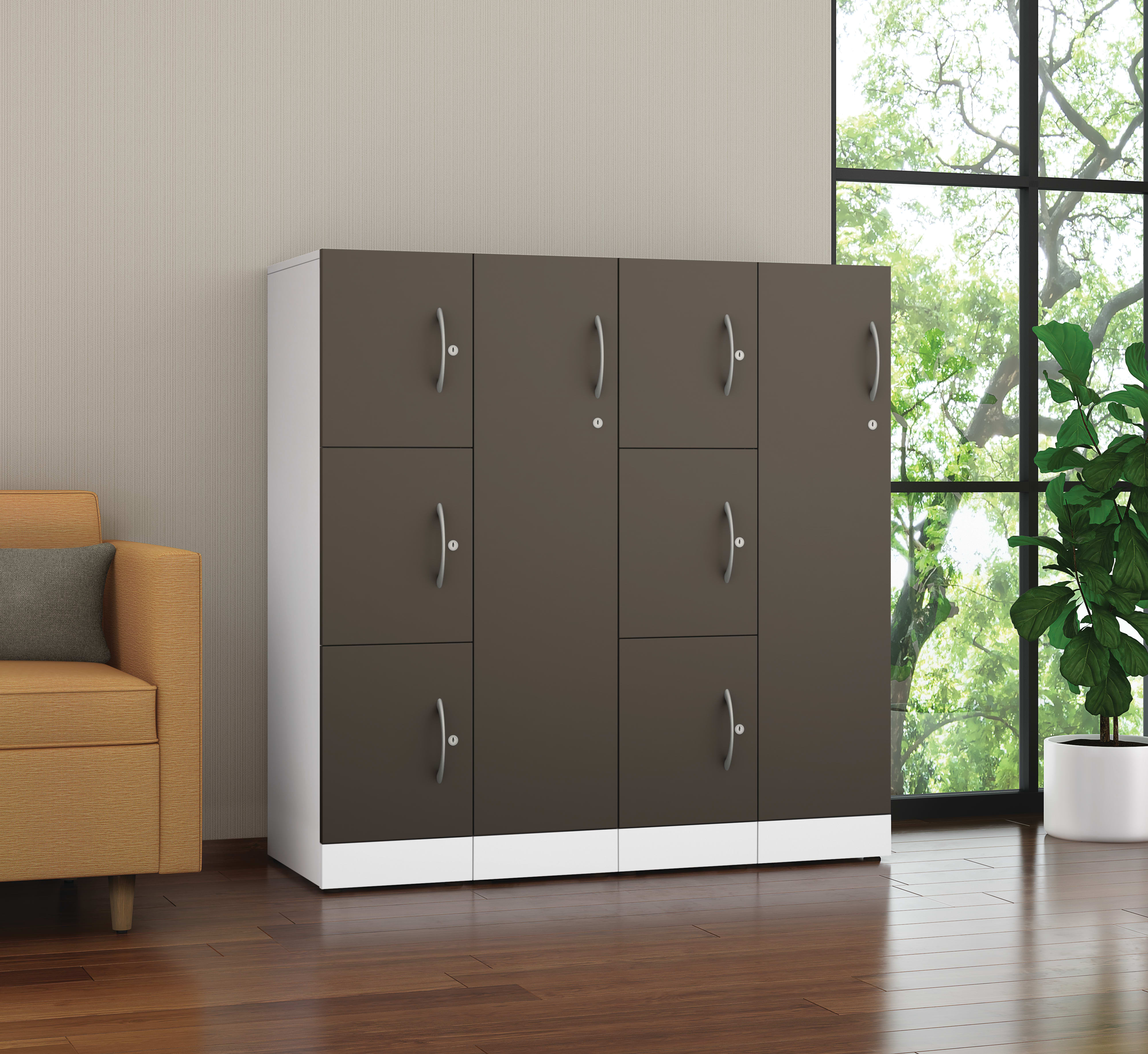 Contain Lockers with West Hill Single Lounge Chair.