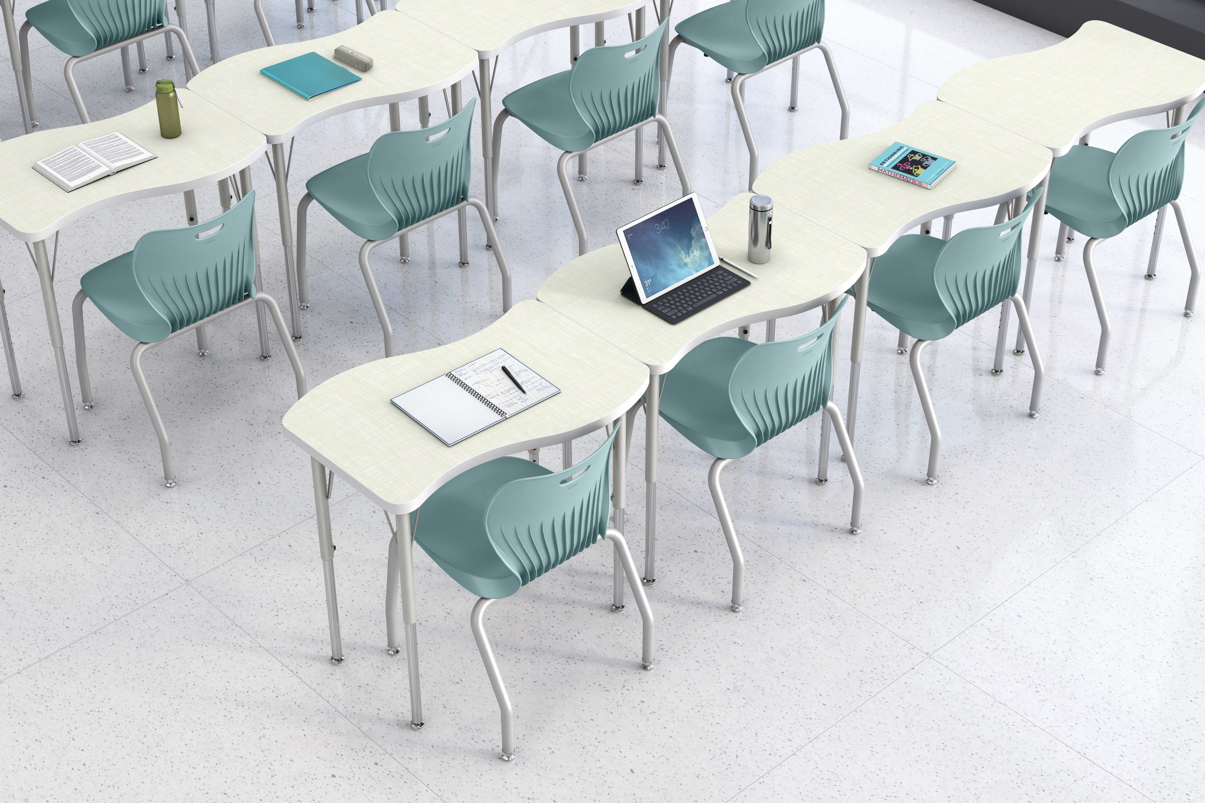 A classroom setting featuring HON Build student desks and SmartLink student seating.