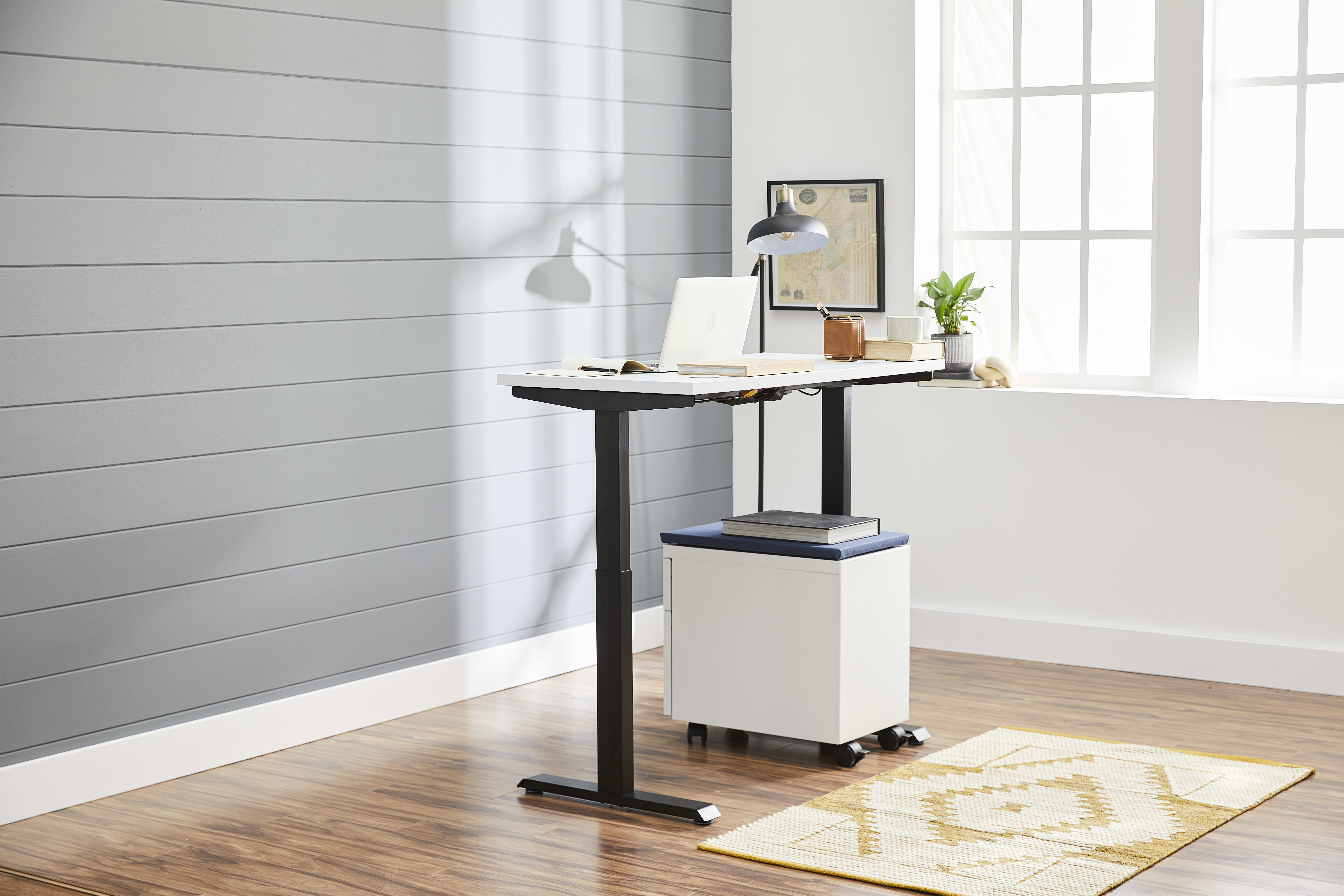 Coordinate height-adjustable table desk with Contain mobile pedestal