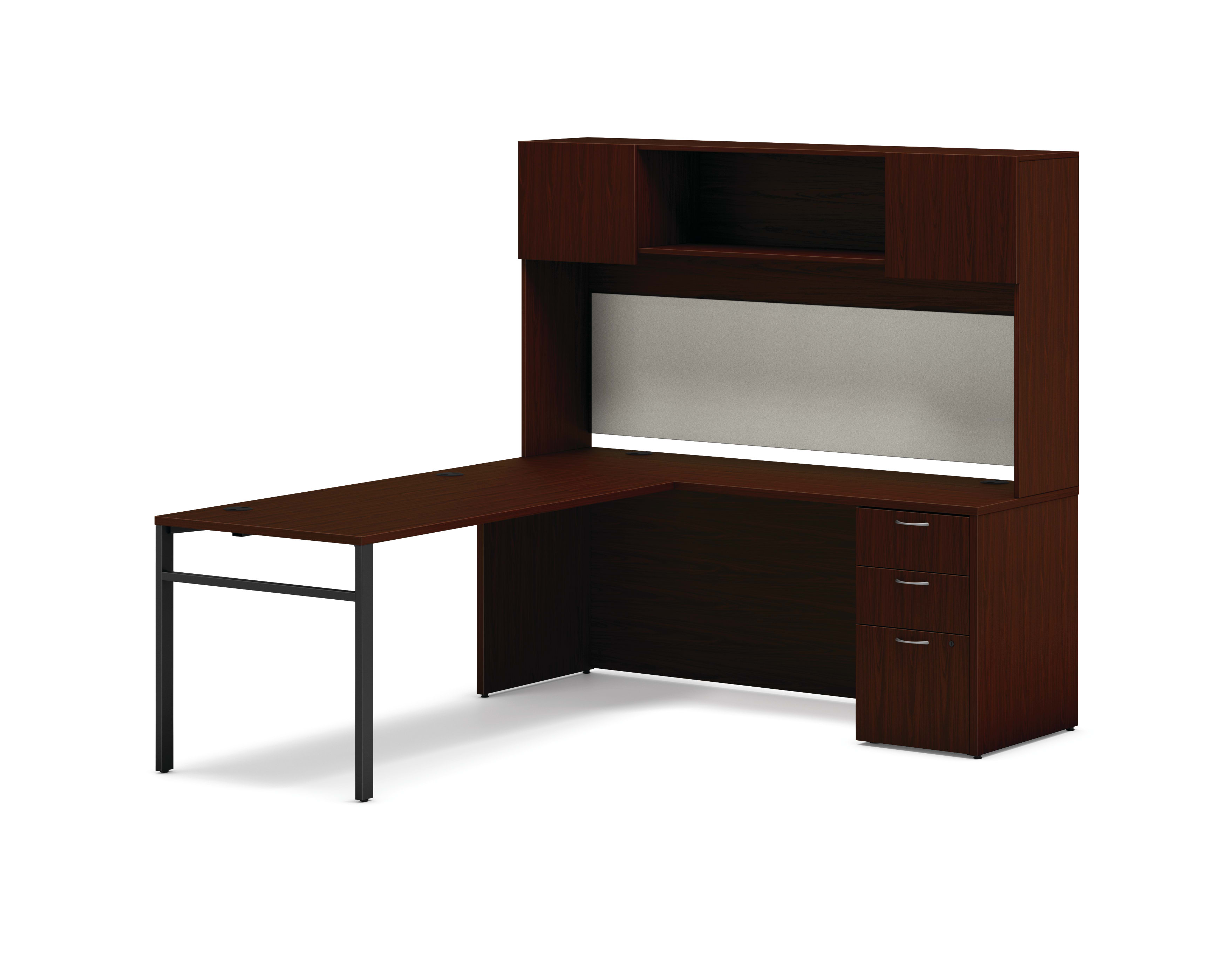 Mod l-station with storage in Traditional Mahogany with Black U-leg