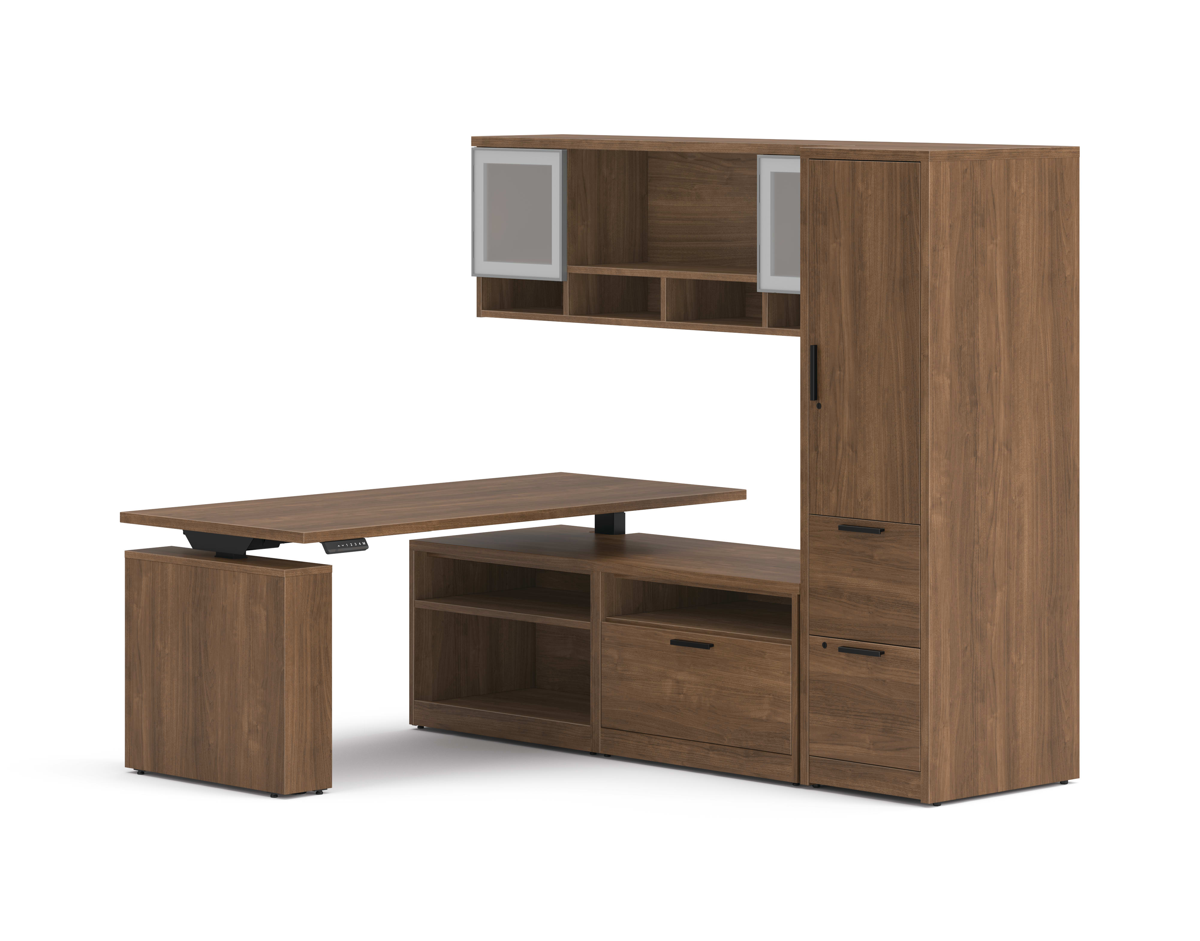 10500 Series Height Adjustable L Workstation in  Pinnacle Laminate and Black Height Adjustable Base.