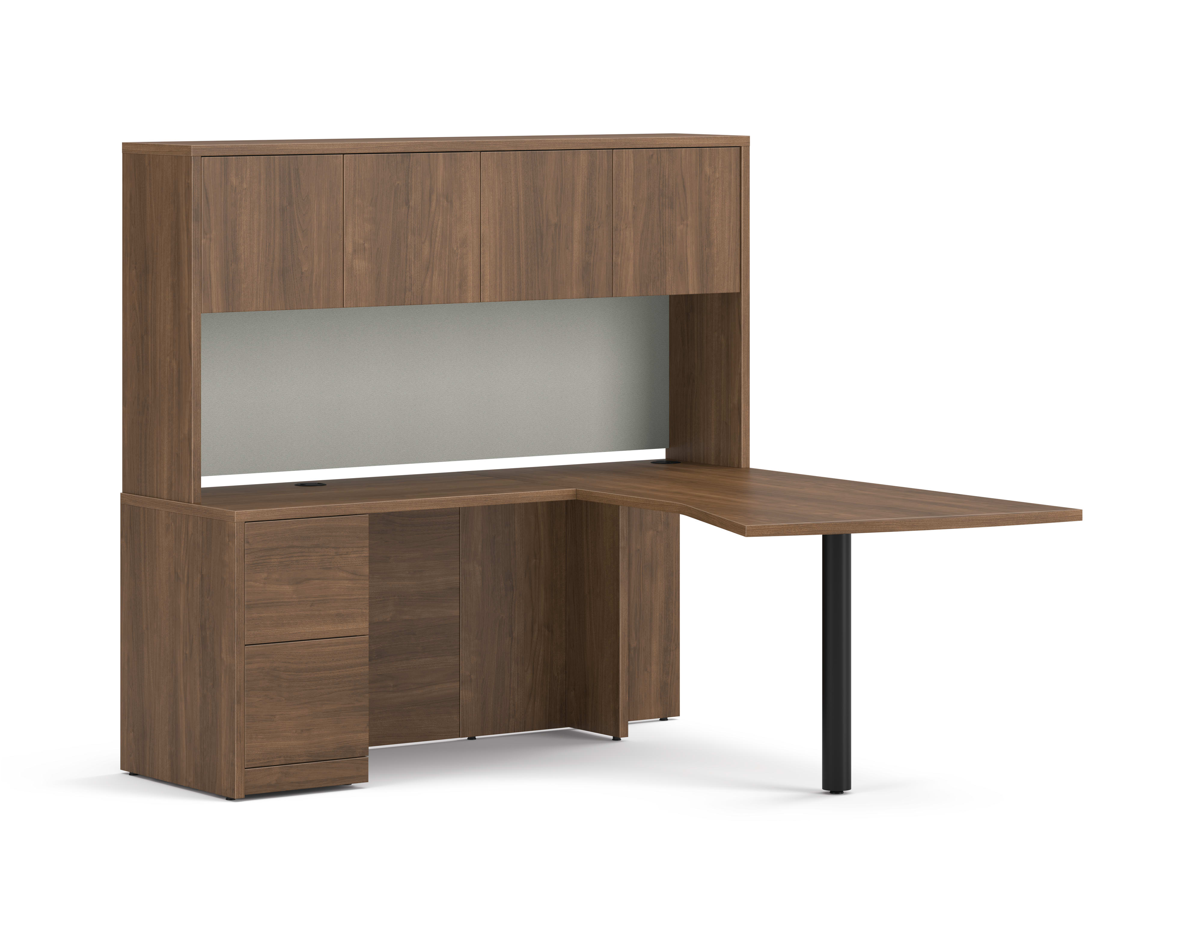 10500 Series Peninsula L Desk in  Pinnacle Laminate with Black Post Leg.