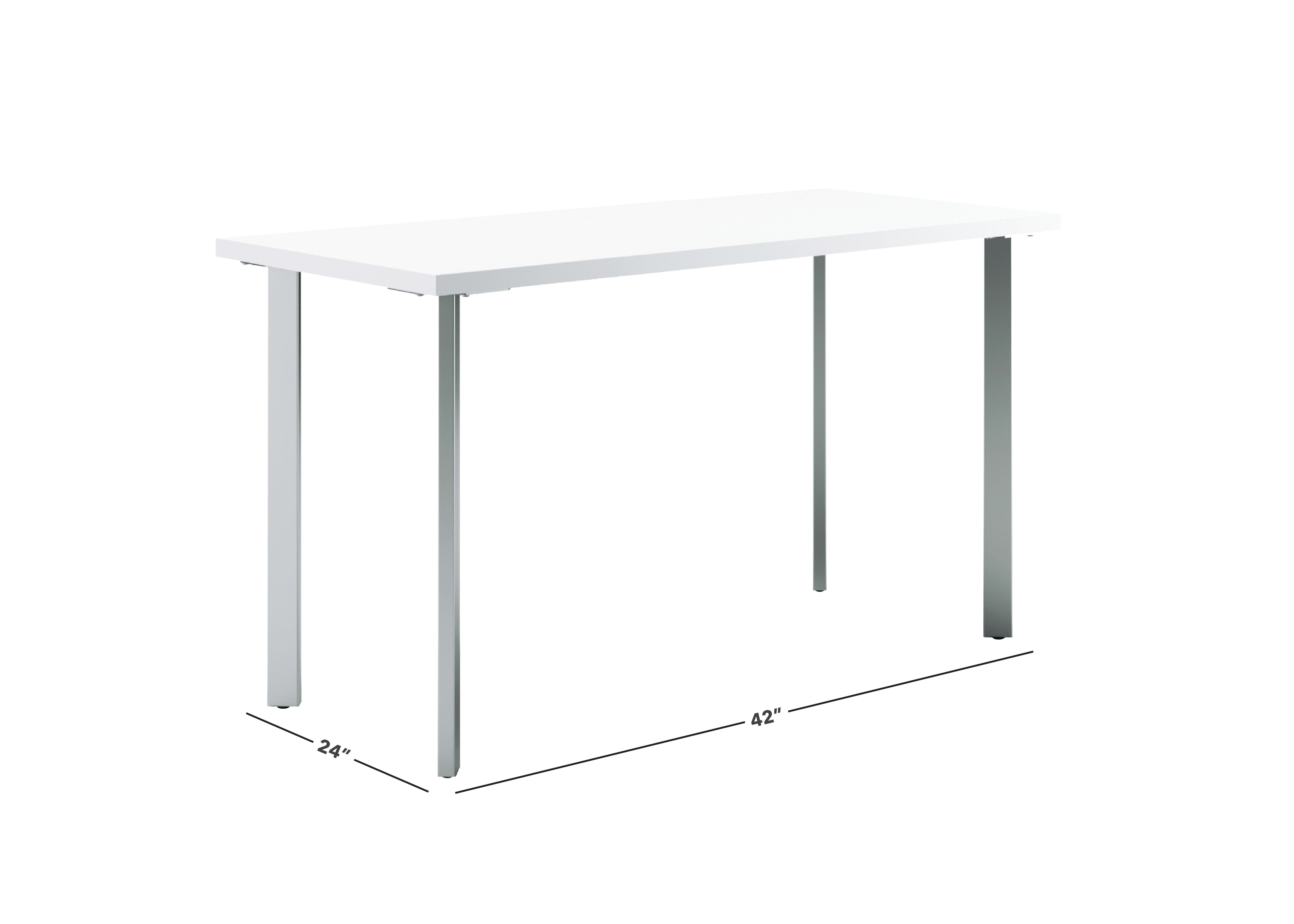 Designer white Coze table desk with silver post legs