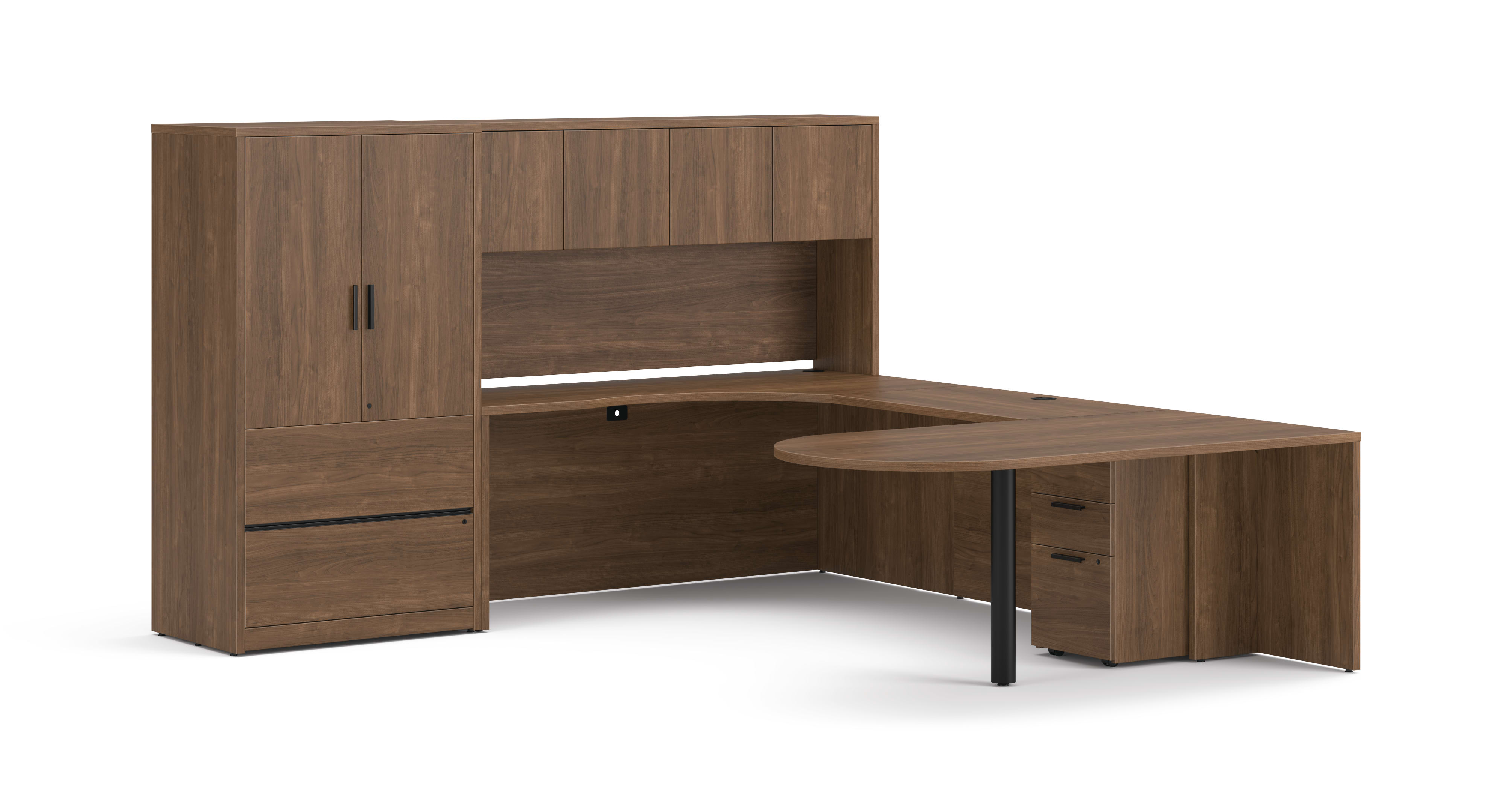 10500 Series Peninsula U Desk in  Pinnacle Laminate with Black Post Leg.