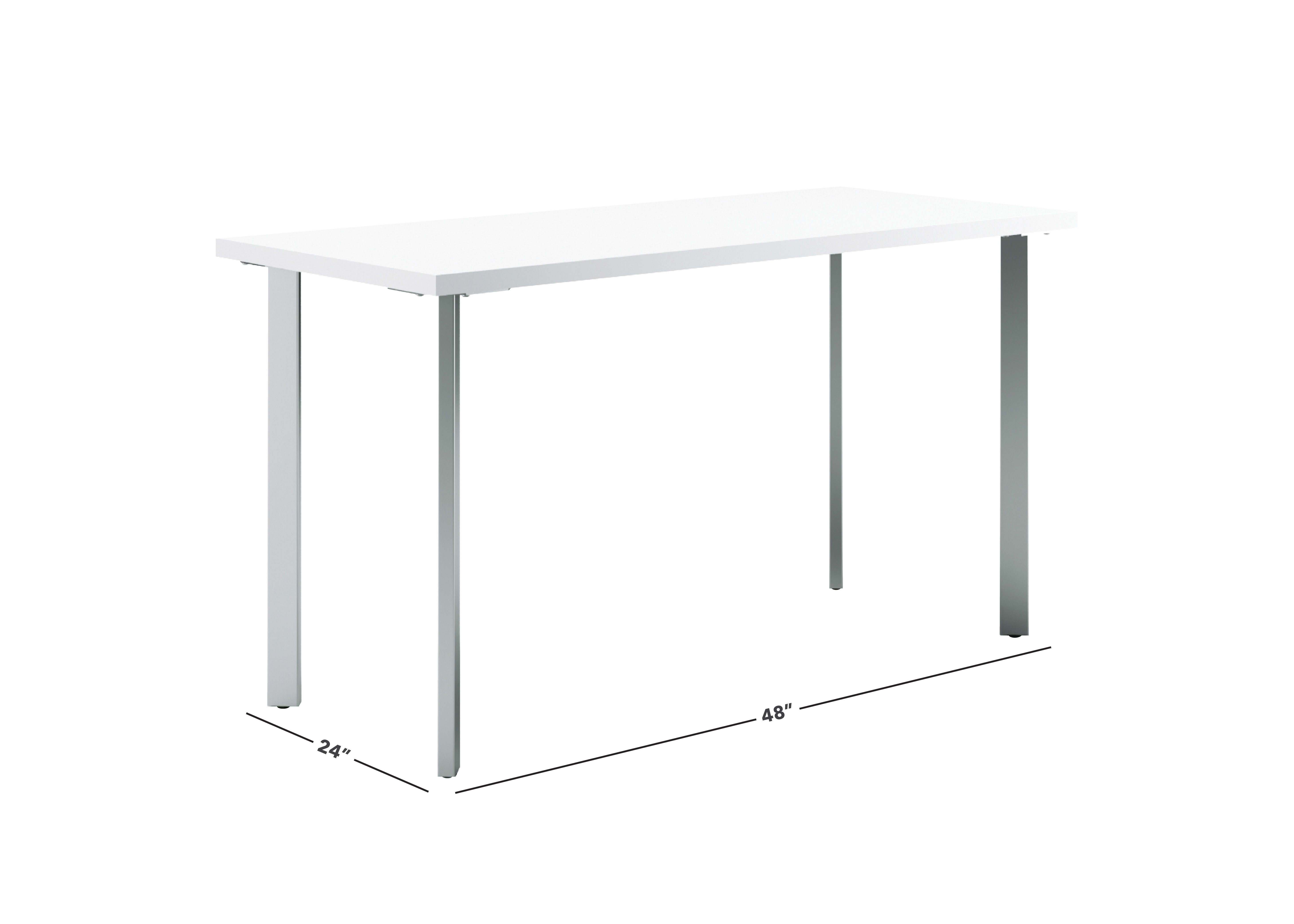 Designer white Coze table desk with silver post legs
