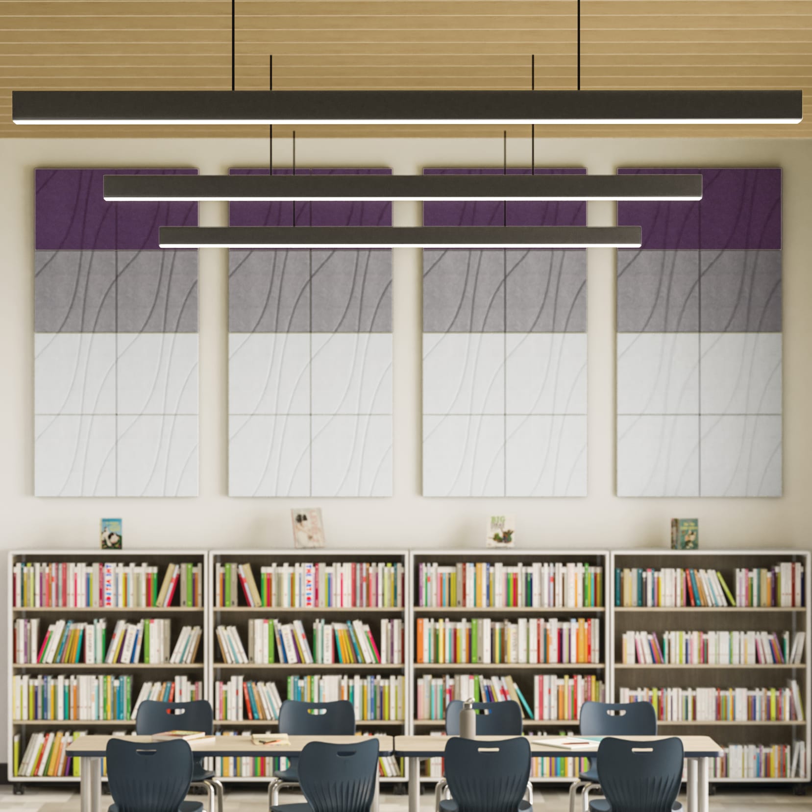 Class-ifi Storage with Confetti Floor Lounge and Tangram Seating.