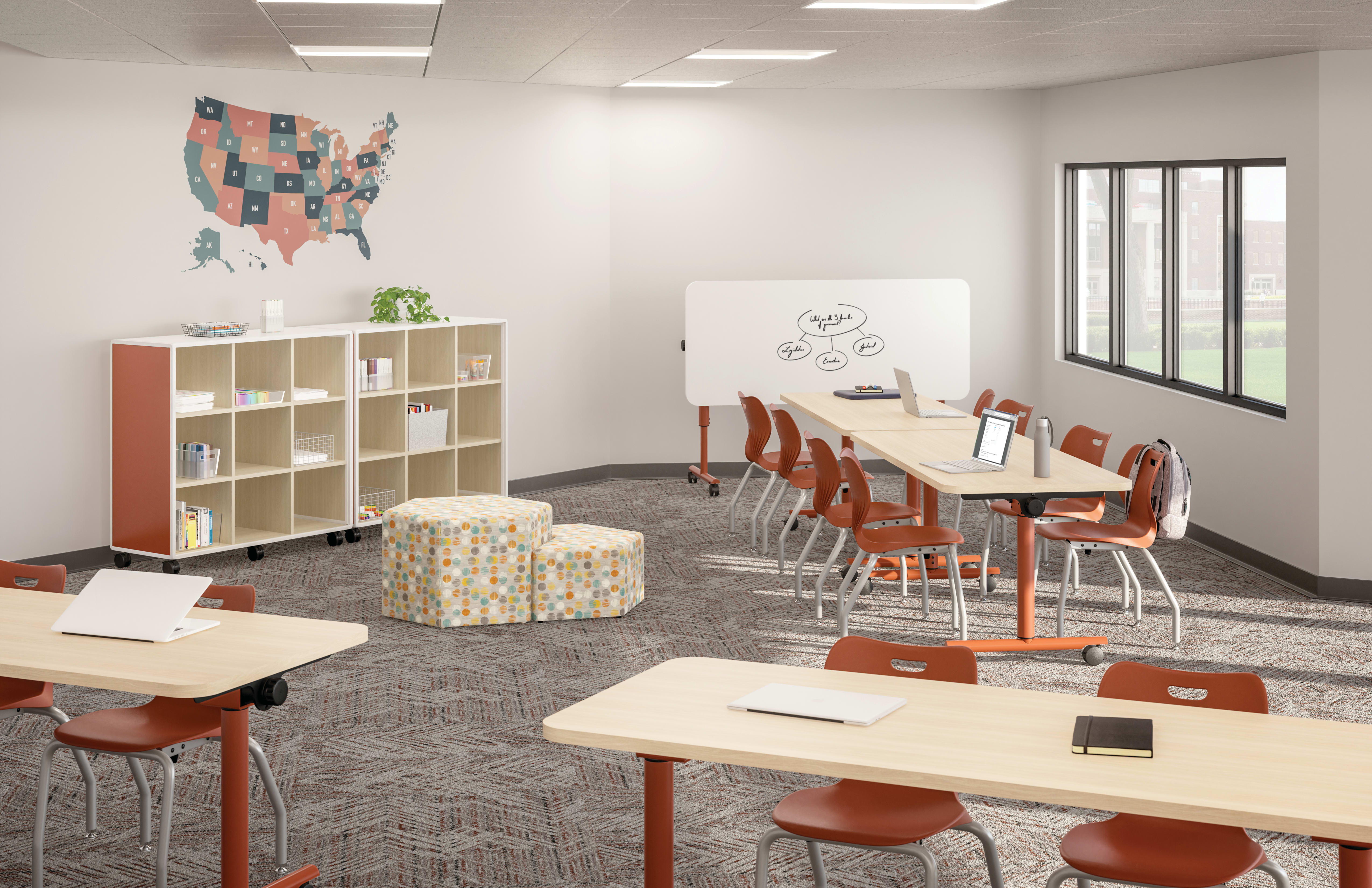 High school classroom featuring Field Trip tables and SmartLink chairs.