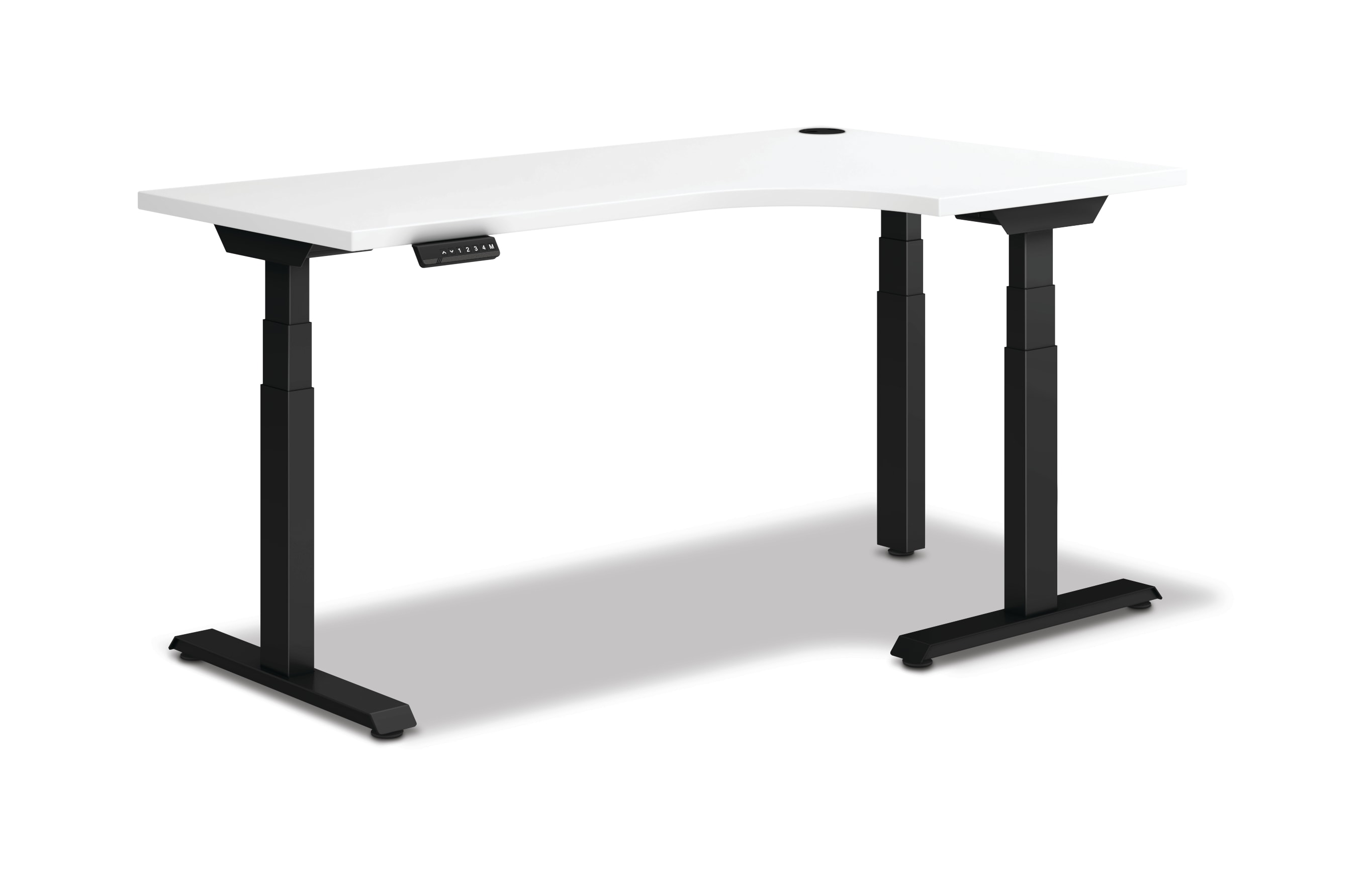 HON Coordinate height-adjustable 3-leg/3-stage, T-Foot table base in black finish with white top.