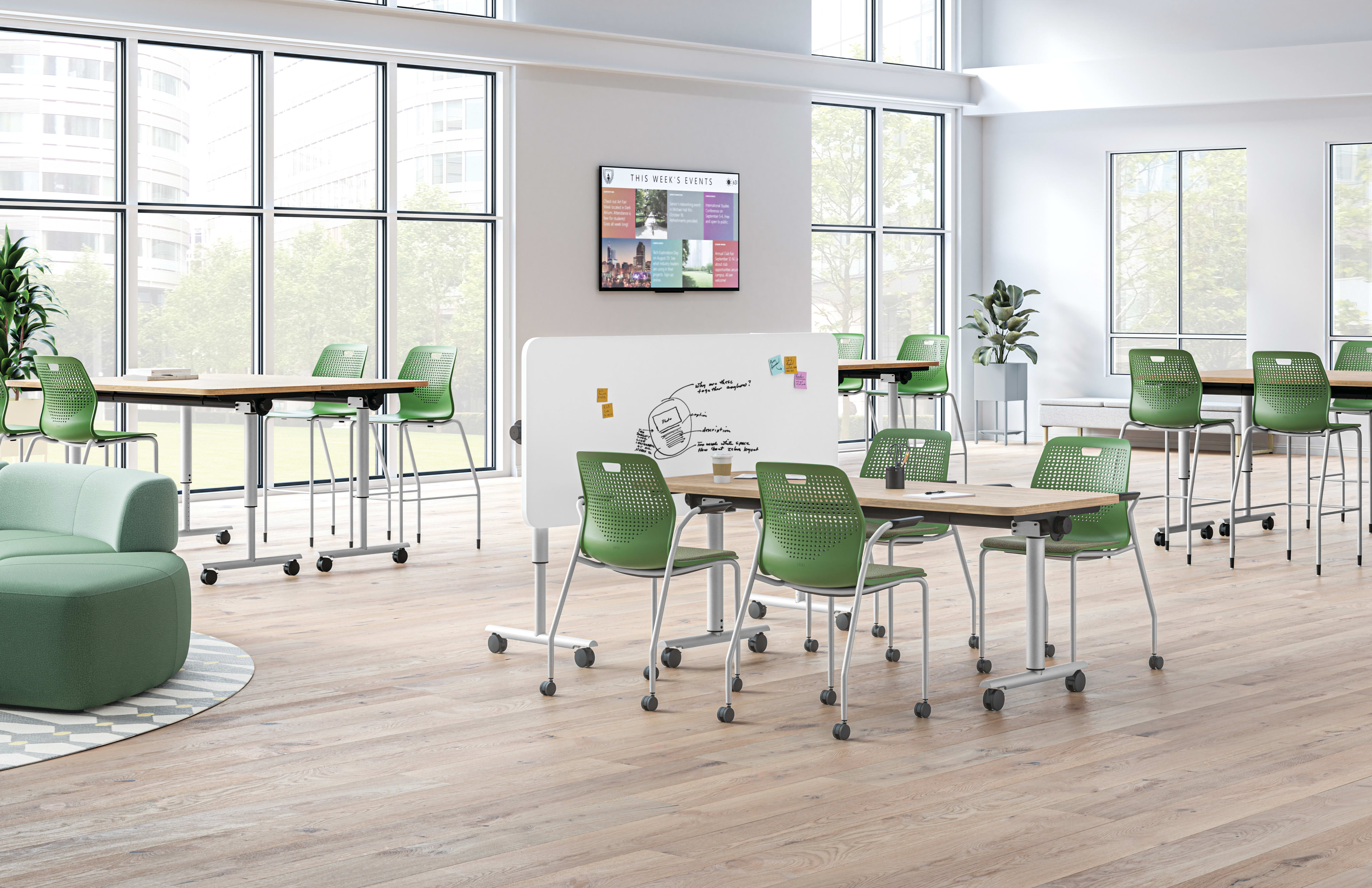 Higher education collaborative space with Field Trip tables and Etch seating.