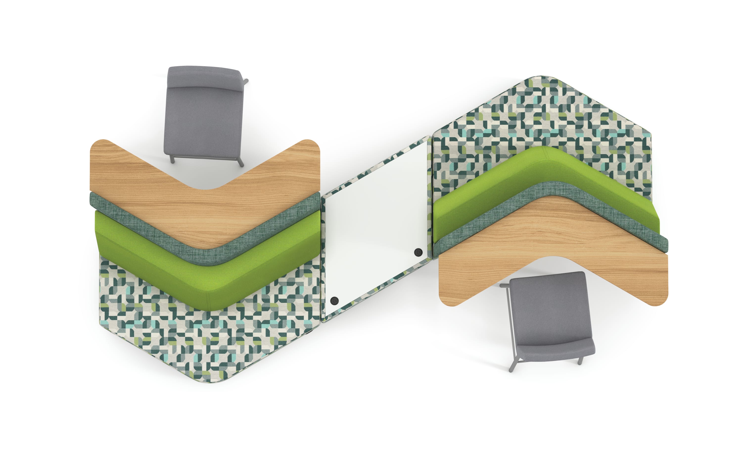 Zig-zag Tangram Bistro Back vignette with Flock Stools.