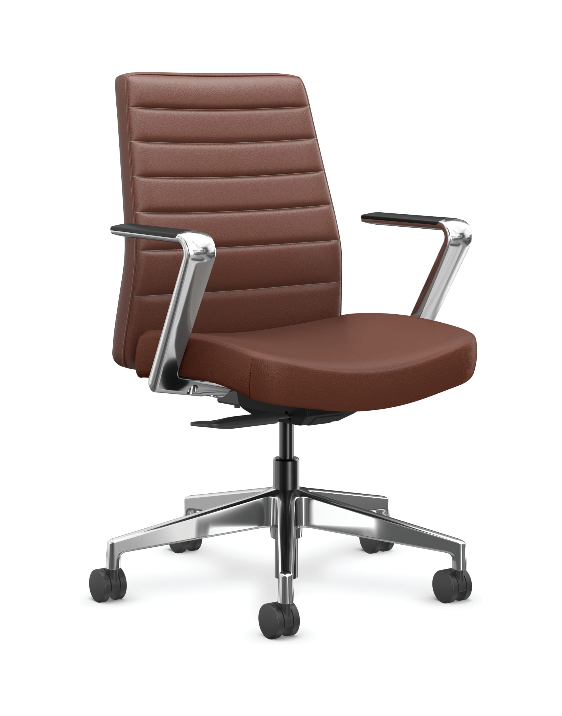 Cofi mangerial back chair with channel stitch shown in leather