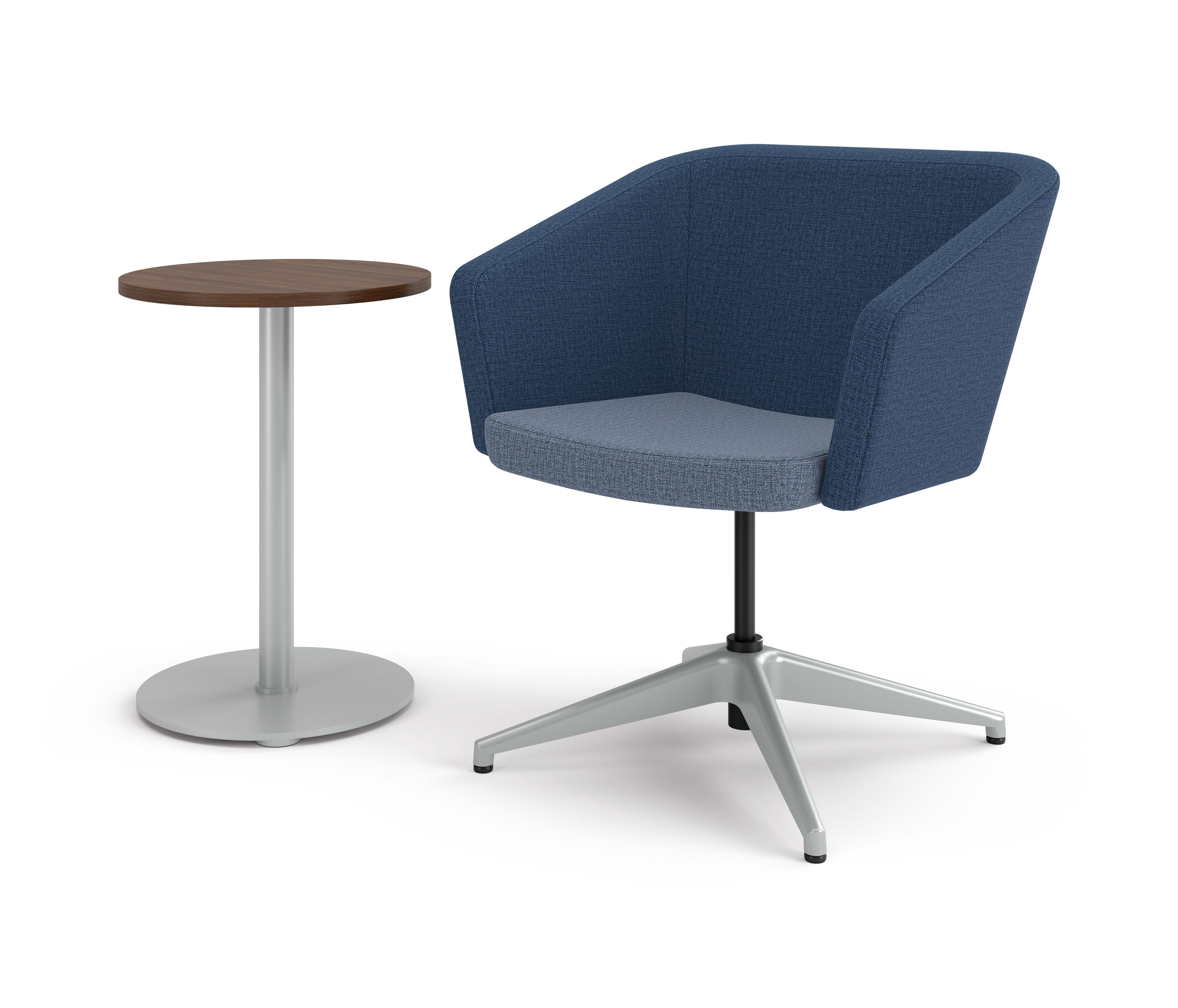 Flock dual fabric square chair with personal table.