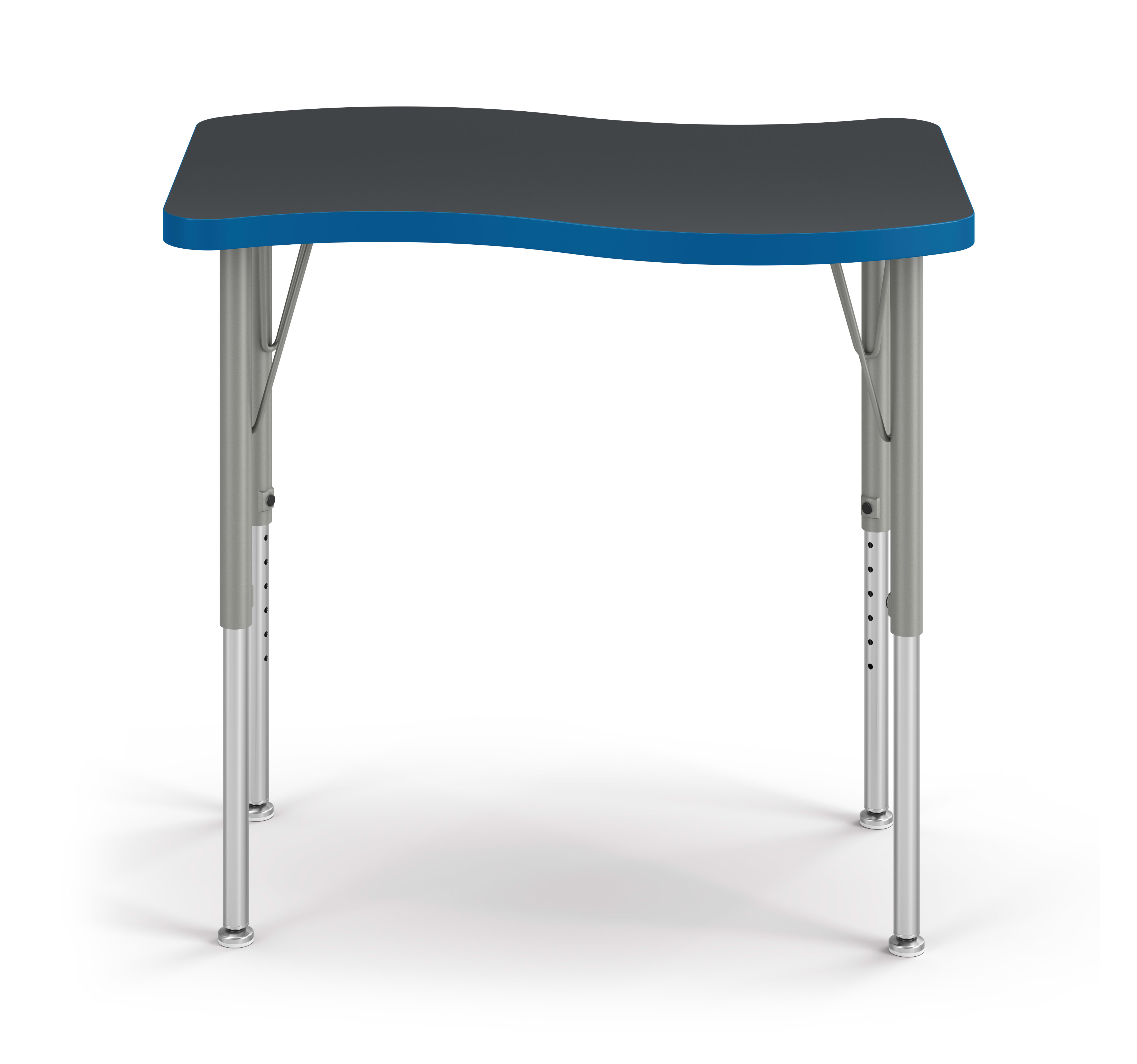 Front View of Charcoal Ribbon Build Student Desk with Blue Edge Band