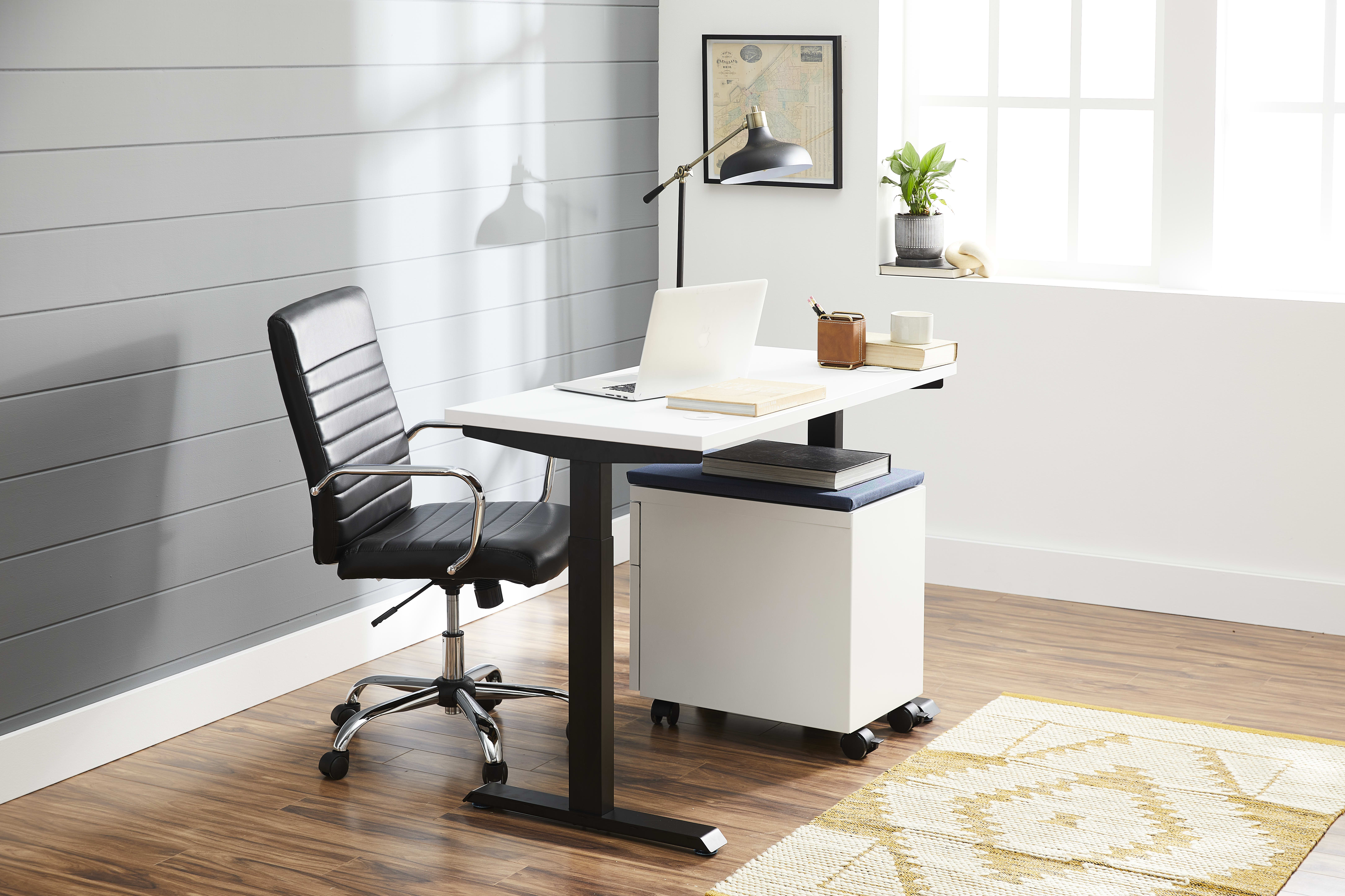 Coordinate height-adjustable table desk with Contain mobile pedestal