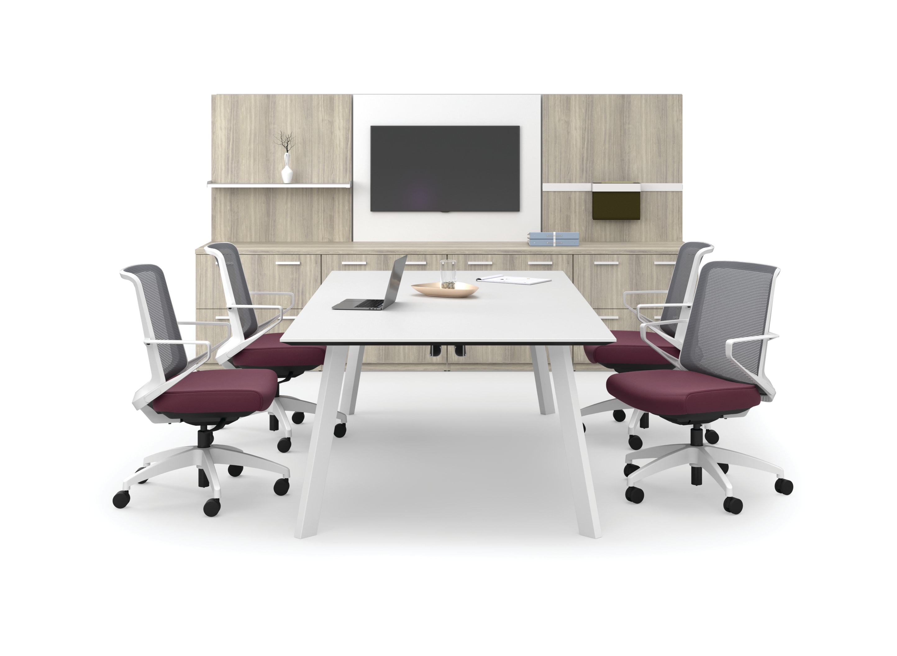 Concinnity storage with Workwall tiles and Preside table and Cliq chairs