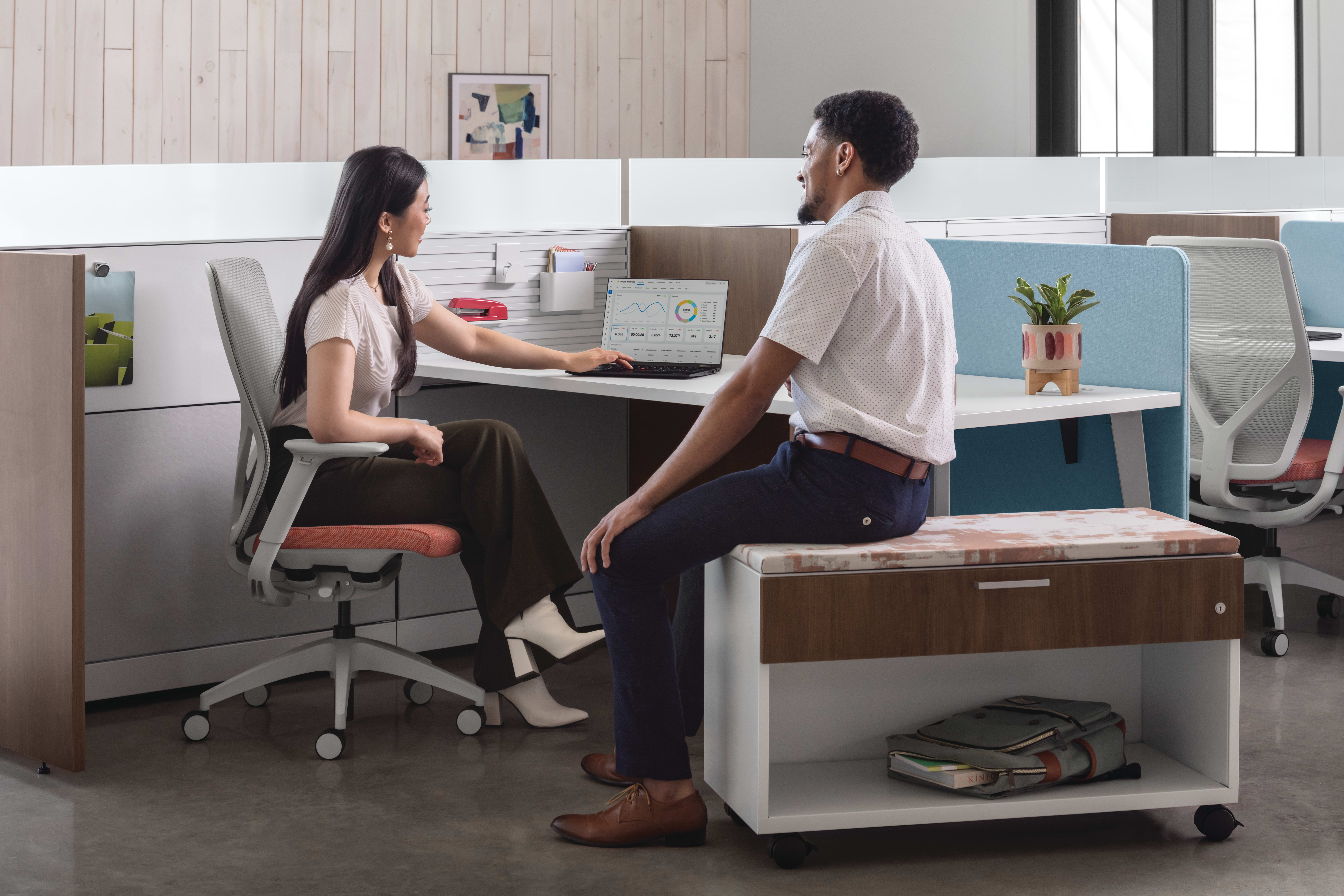 Flexion Seating with Abound Workstations, Contain Mobile Credenzas
