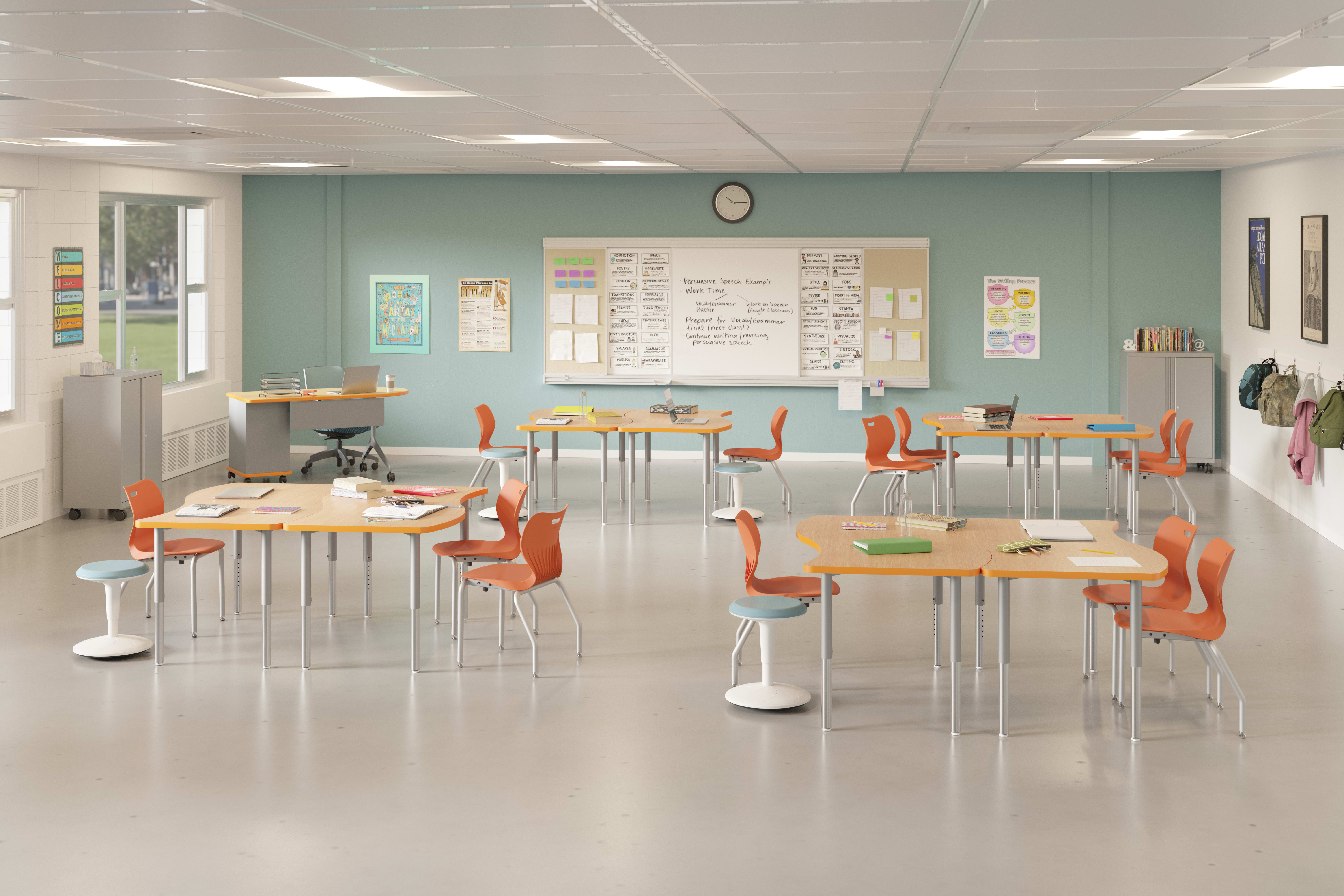 SmartLink Storage and Seating with Build Tables. Revel Fidget Stools.