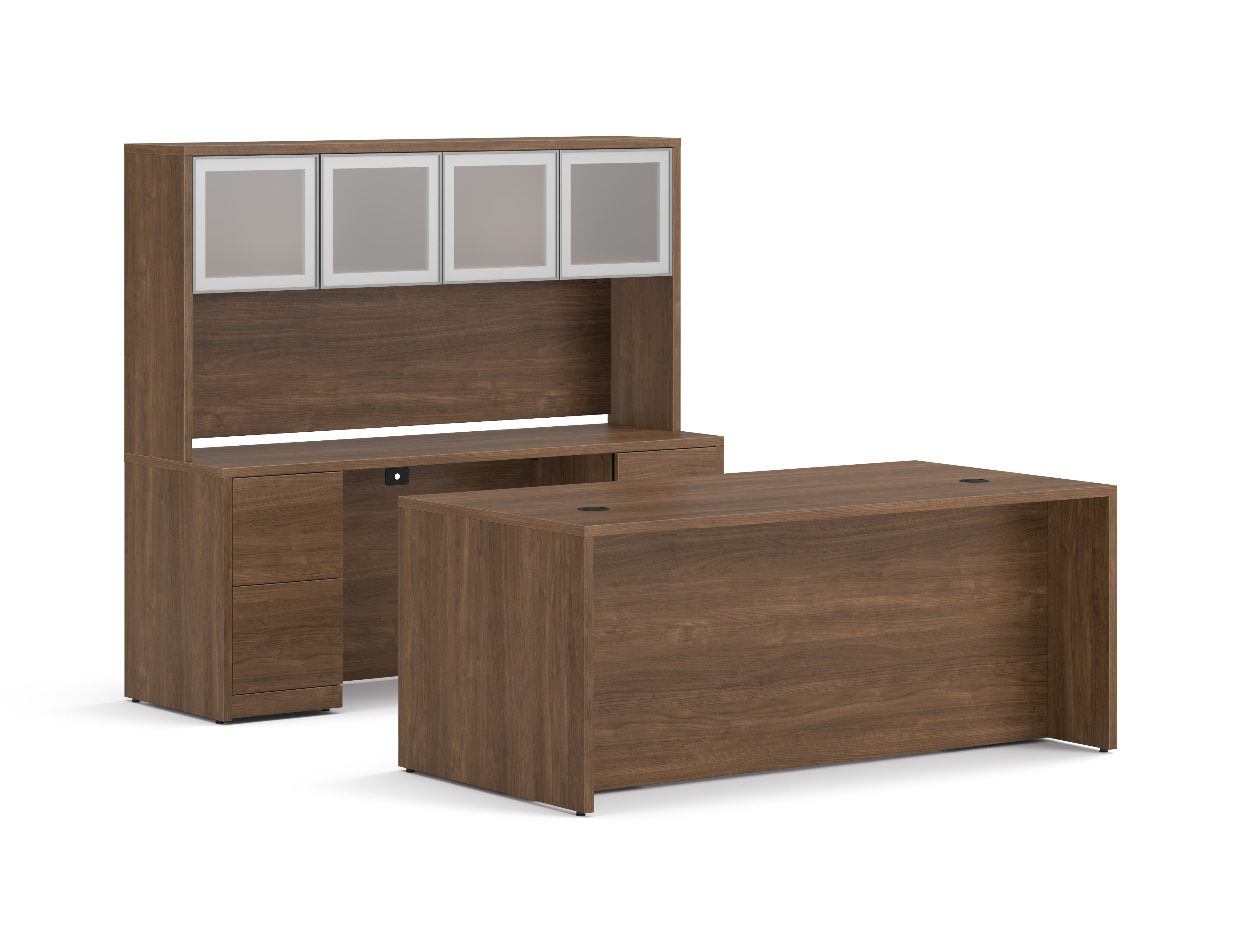 10500 Series Desk/Credenza/Stack-on-storage with frosted doors in  Pinnacle Laminate.