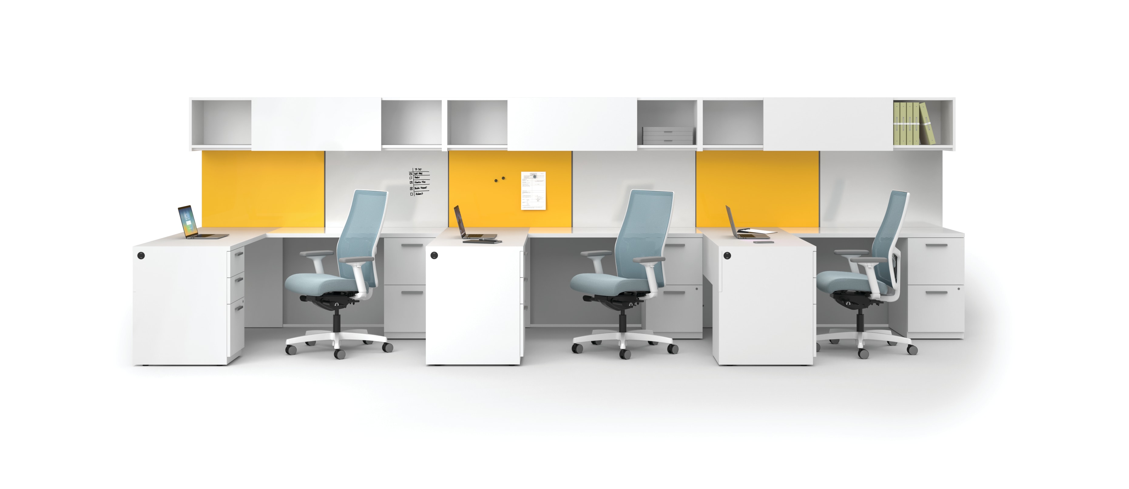 Concinnity teaming stations with Workwall tiles and Ignition seating