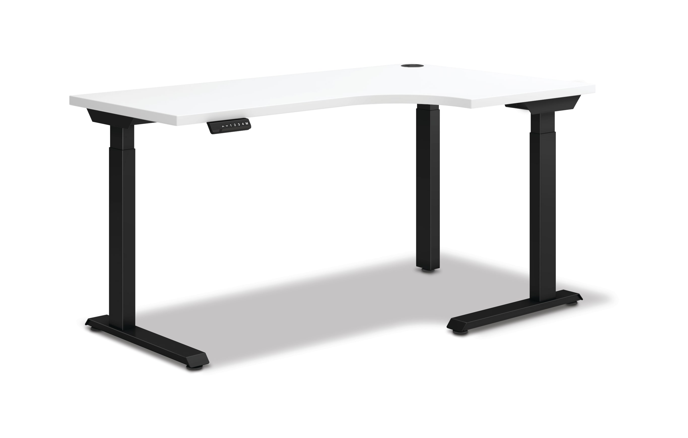 HON Coordinate height-adjustable 3-leg/2-stage, C-Foot table base in black finish with white top.