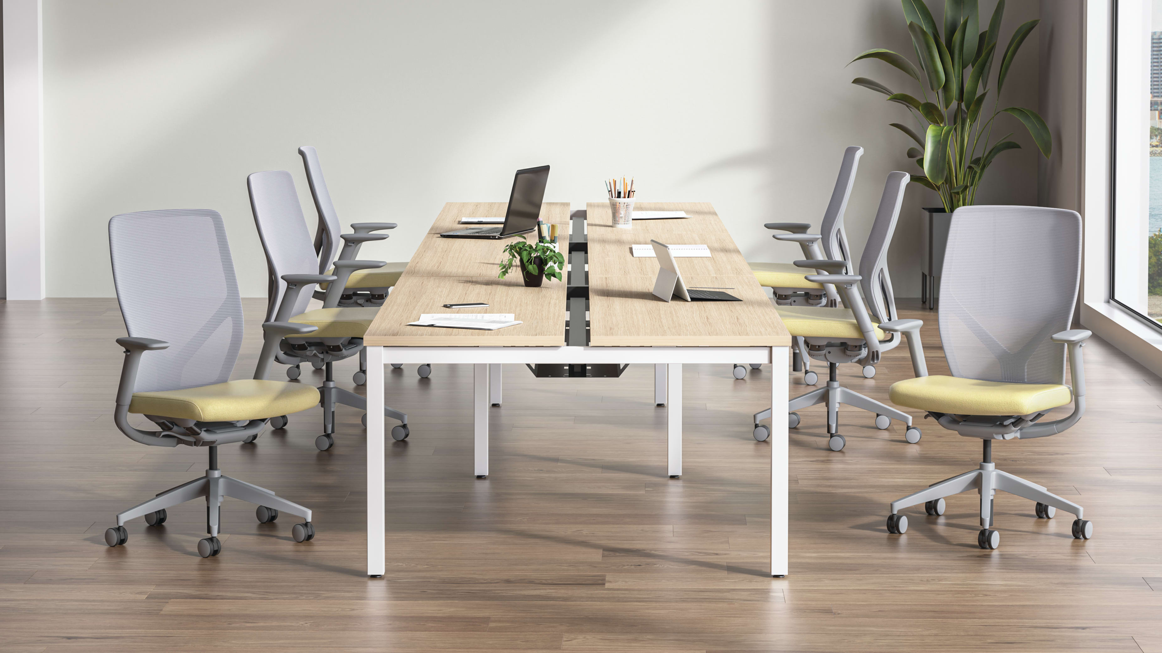 6-pack workstation featuring Flexion task seating.