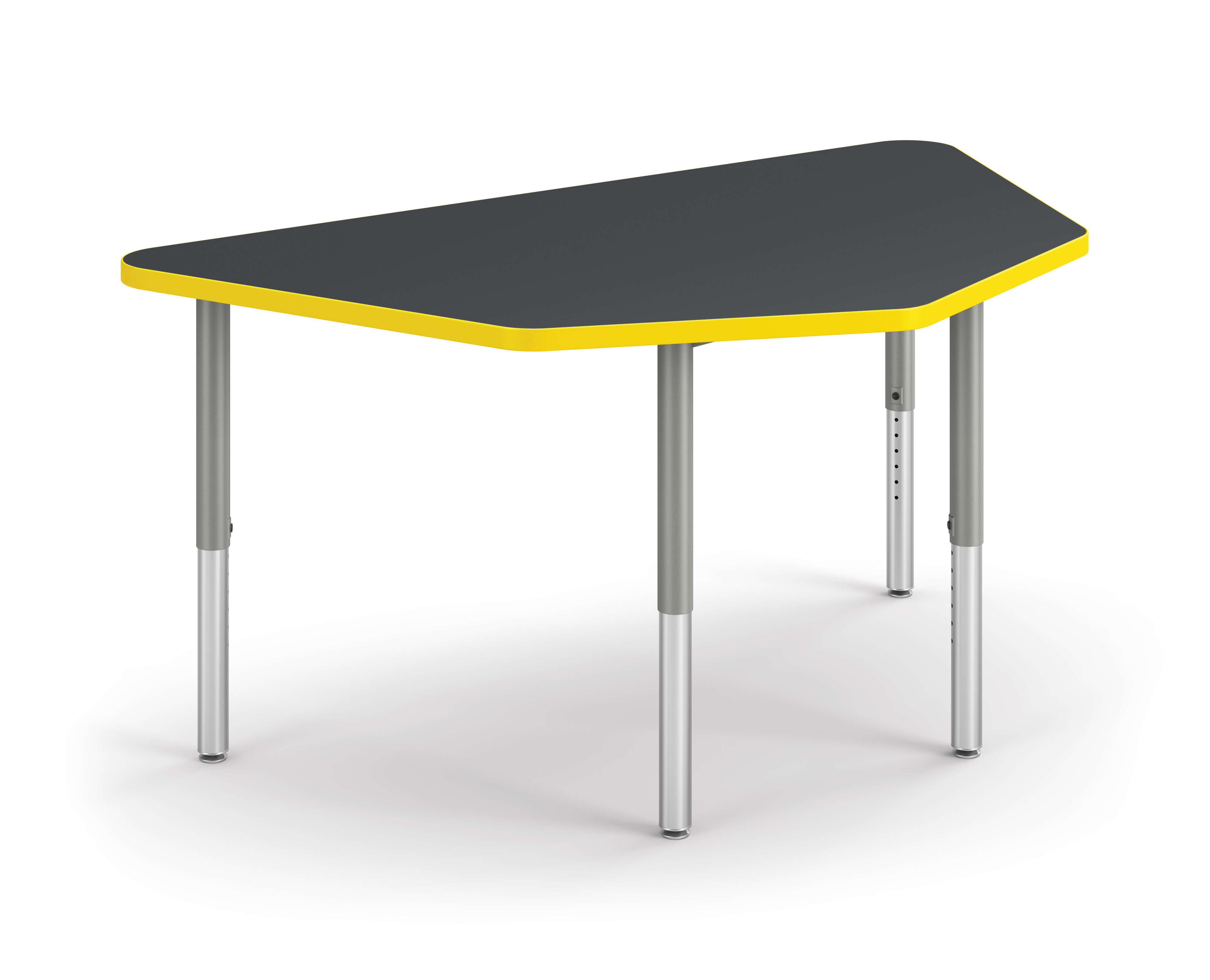 Right 3/4 View of Charcoal Home Plate Build Table with Yellow Edge Band