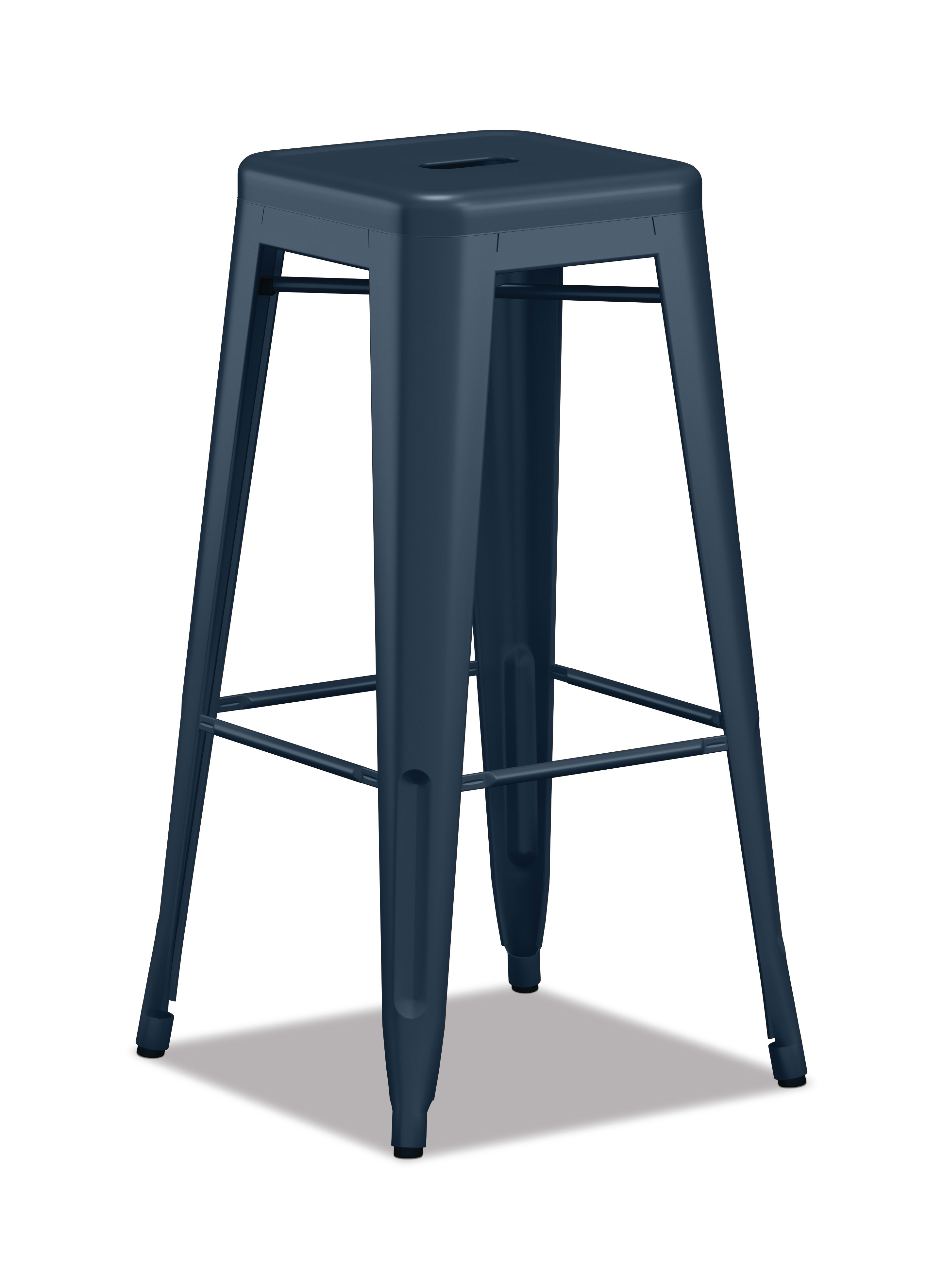 A Build Makerspace stool in blue paint.